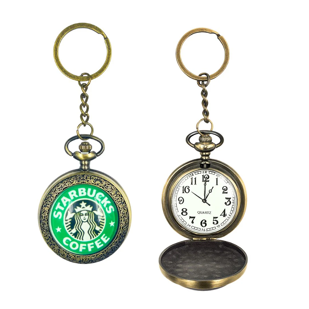 Retro Metal Pocket Watch Keychain - Starbucks