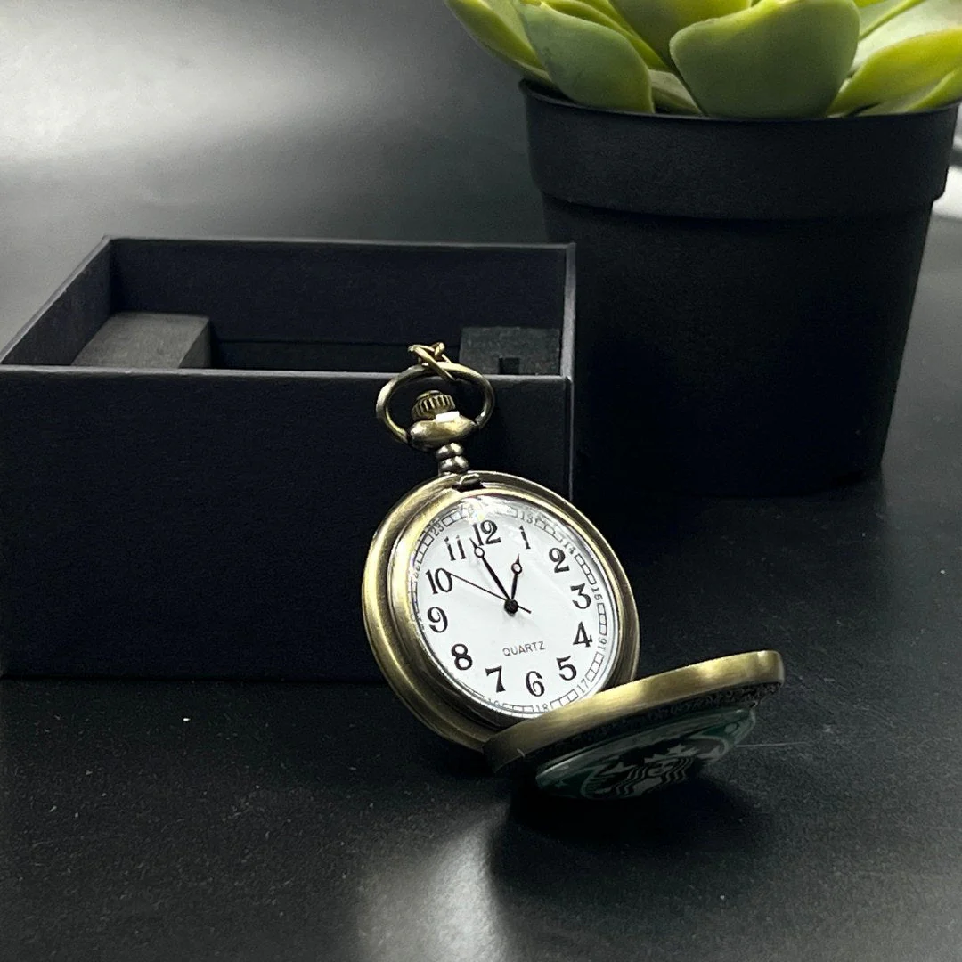 Retro Metal Pocket Watch Keychain - Starbucks - Image 4