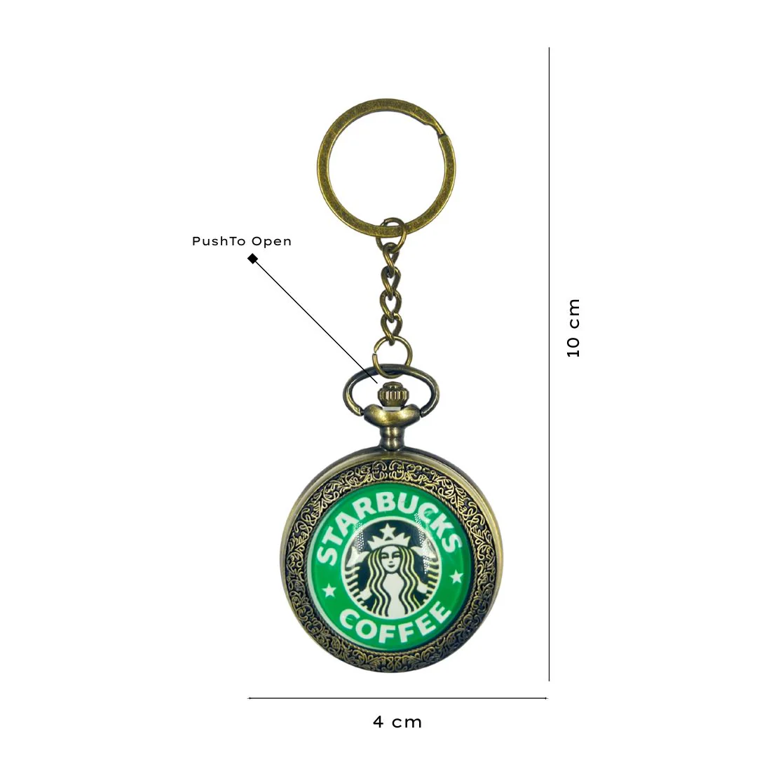 Retro Metal Pocket Watch Keychain - Starbucks - Image 7