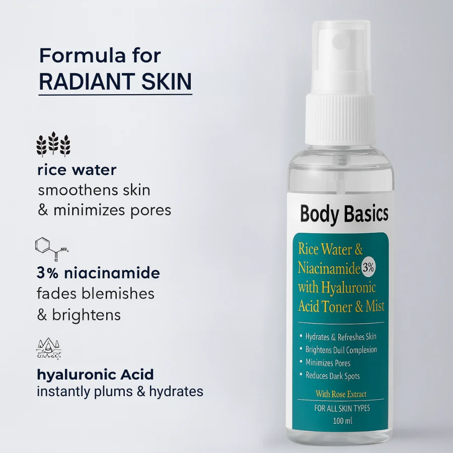 Rice Water & Niacinamide 3% with Hyaluronic Acid Toner & Mist 100ml - Image 3