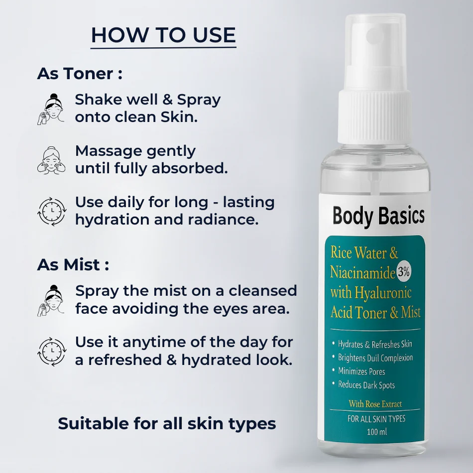 Rice Water & Niacinamide 3% with Hyaluronic Acid Toner & Mist 100ml - Image 5