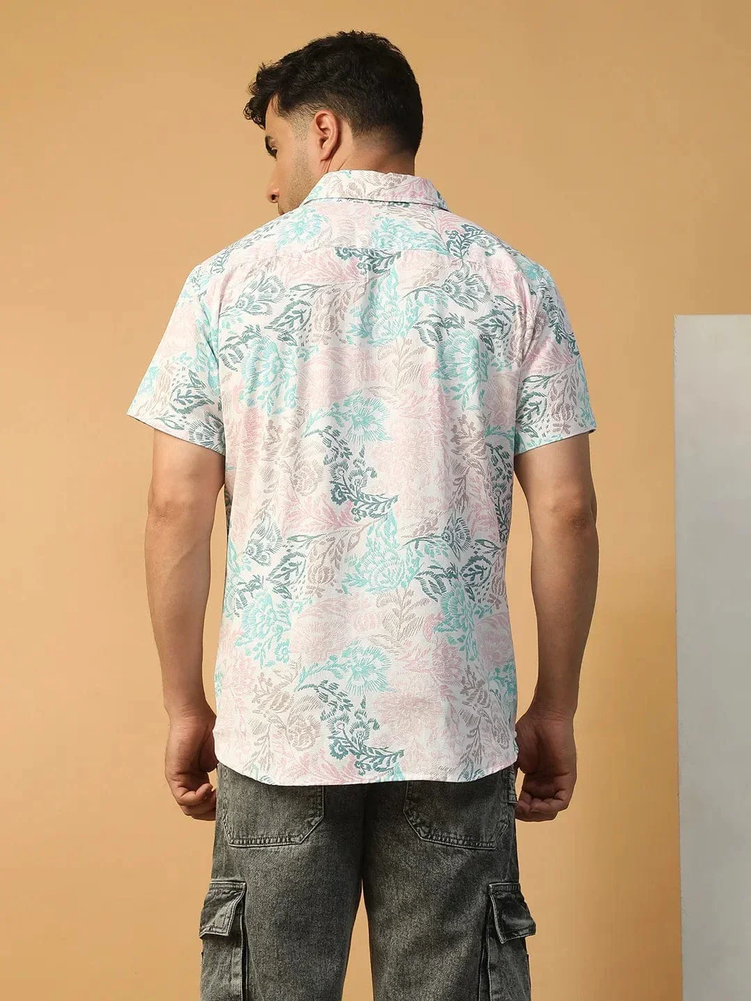 Rizz Tropical Print Multicolor Collared Short Sleeve Men Oversized Cotton Shirt - Image 6