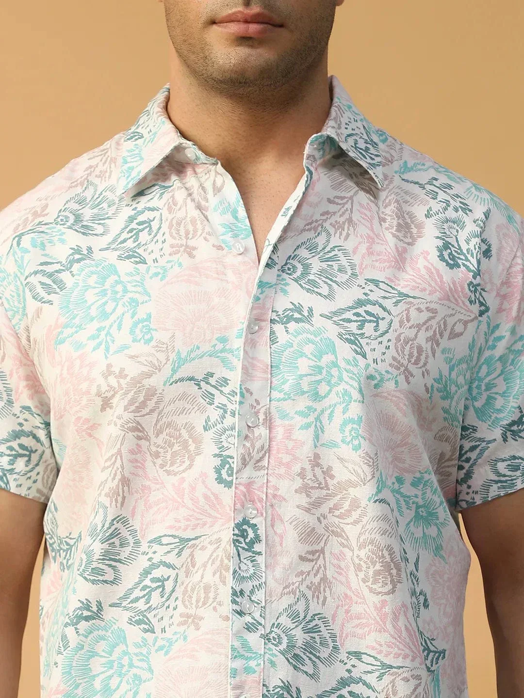 Rizz Tropical Print Multicolor Collared Short Sleeve Men Oversized Cotton Shirt - Image 7