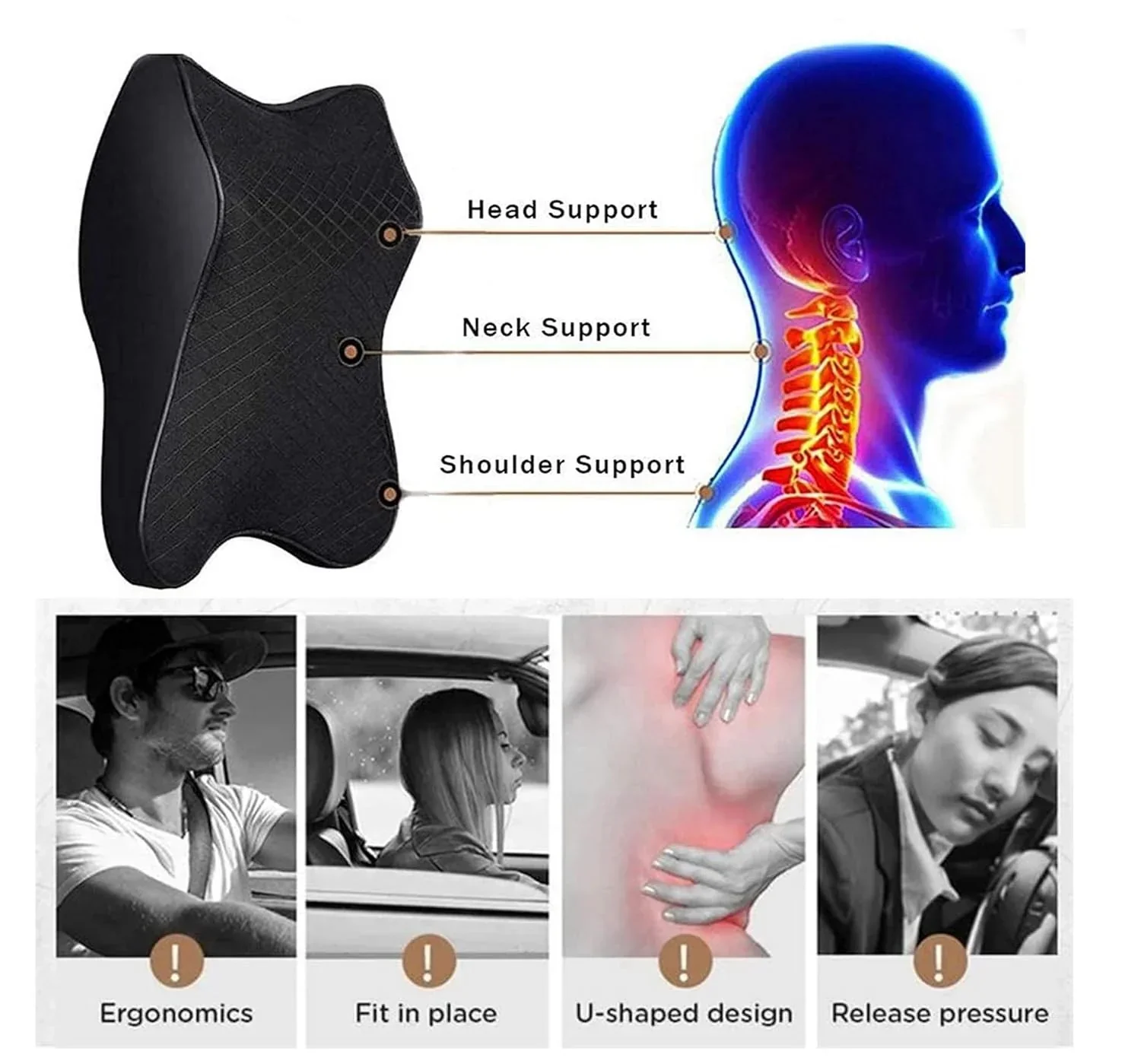 RoadEase: Ultra-Soft Memory Foam Car Neck Pillow with Ergonomic Support & Washable Velvet Cover for Comfortable Rides - Image 2