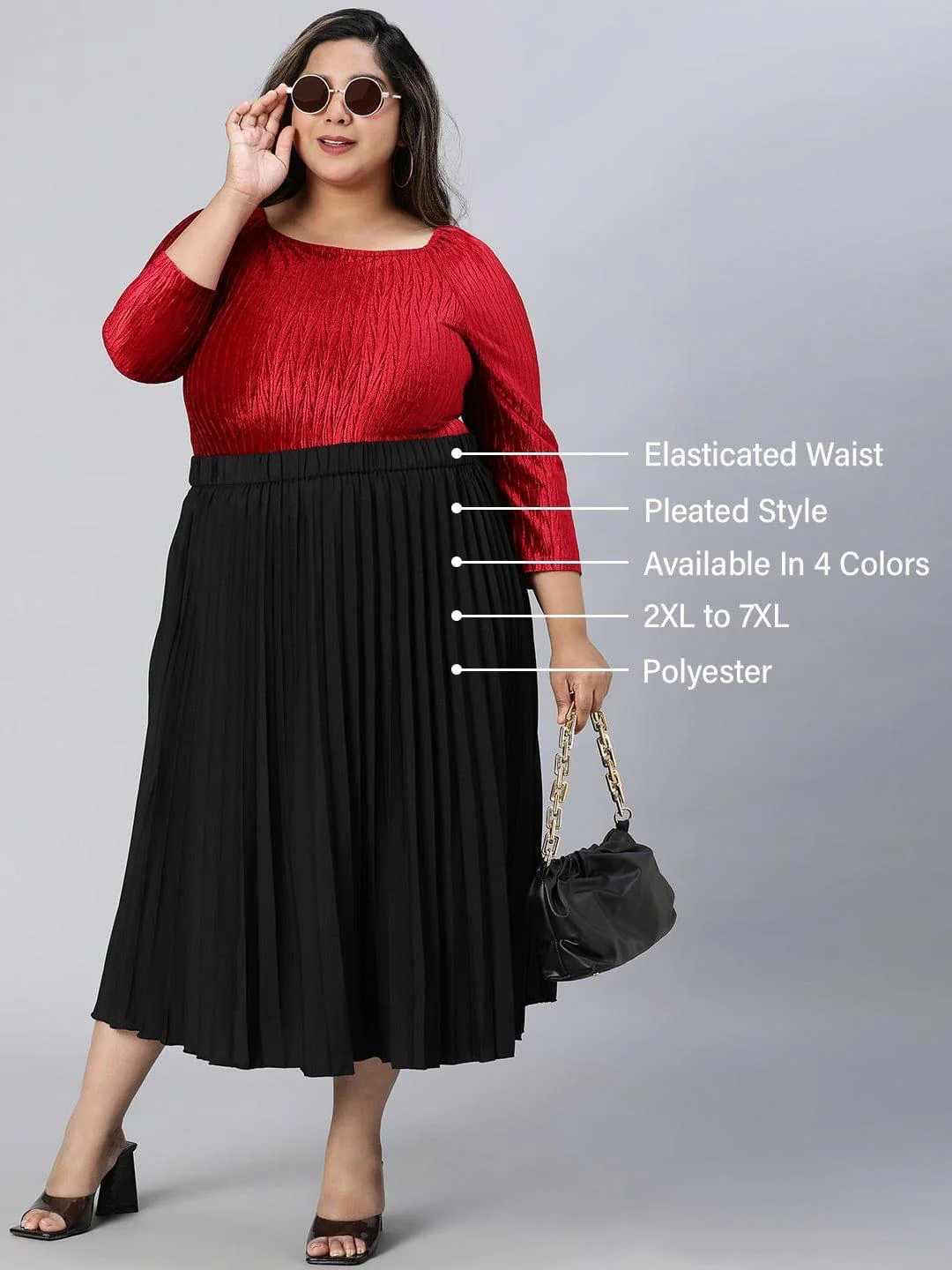 Romantic Black Elasticated Pleated Plus Size Skirt - Image 2