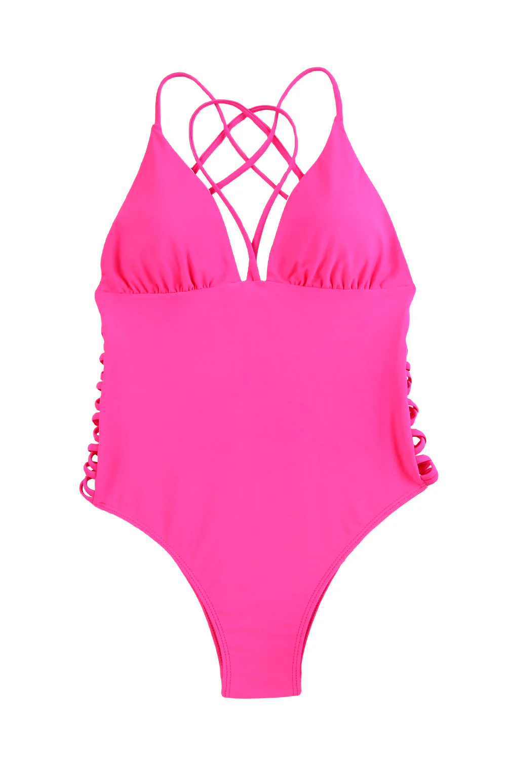 Rose Criss Cross Backless Deep V Neck One Piece Swimsuit - Image 17