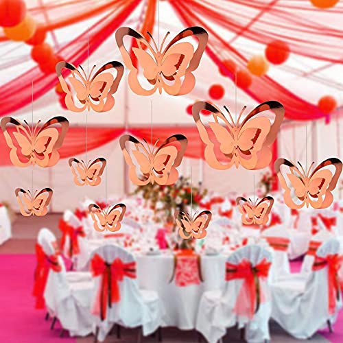 Rose Gold 3D Butterfly Hanging Party Decoration Kit (Pack of 11) - Image 3