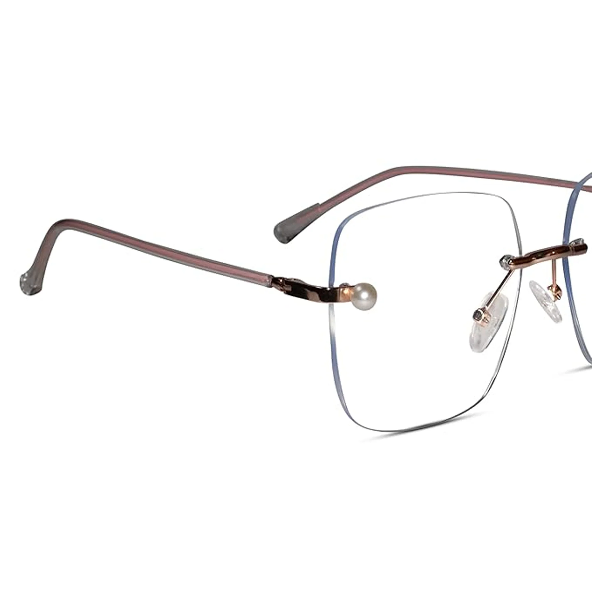 Rose Gold Frameless Designer Pearl Computer Glasses - Image 3