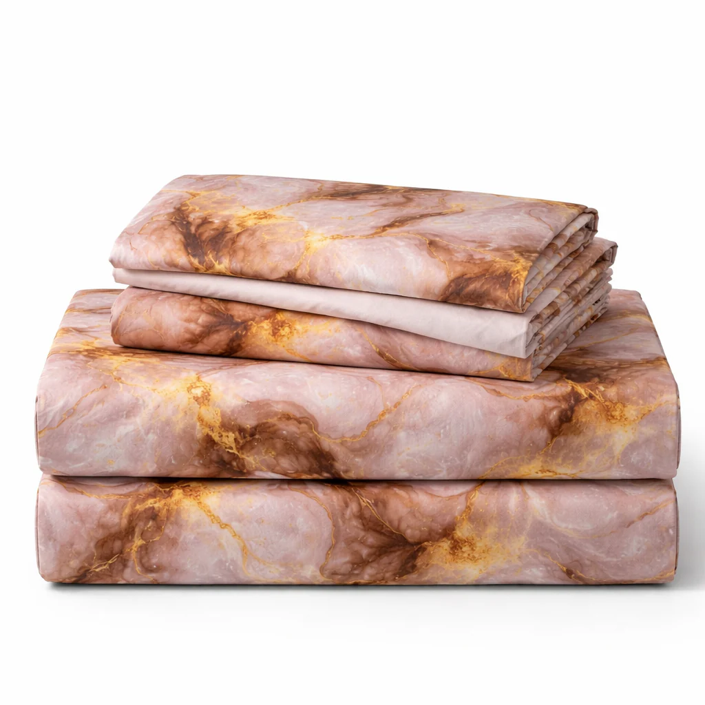Rose Gold Marble Queen Size Bedsheet with 2 Pillow Covers | Soft Cotton Double Bed Sheet - Image 4