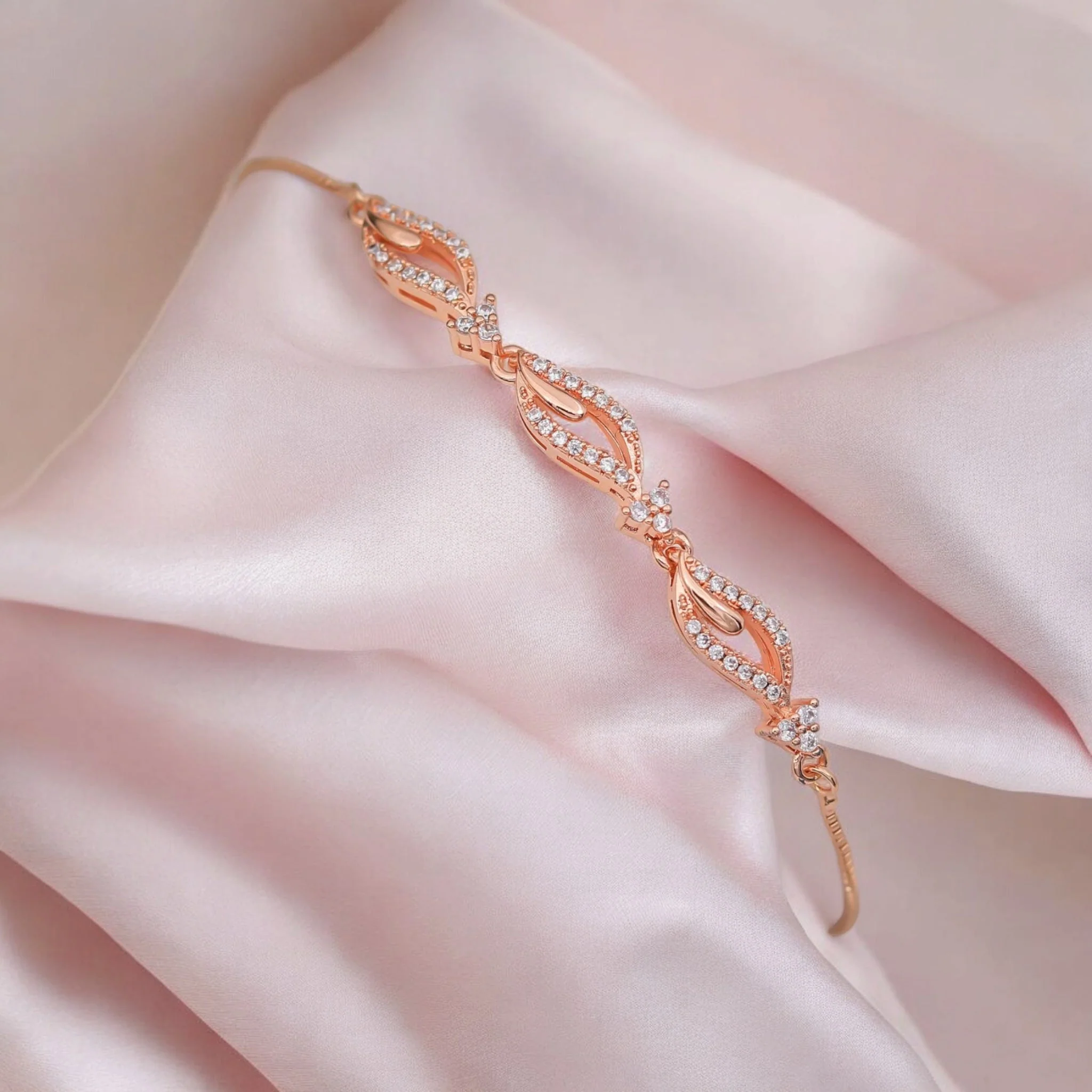 Rose Gold Plated American Diamond Adjustable Bracelet, Stylish Fashion Jewellery Gift For Girls & Women - Image 2