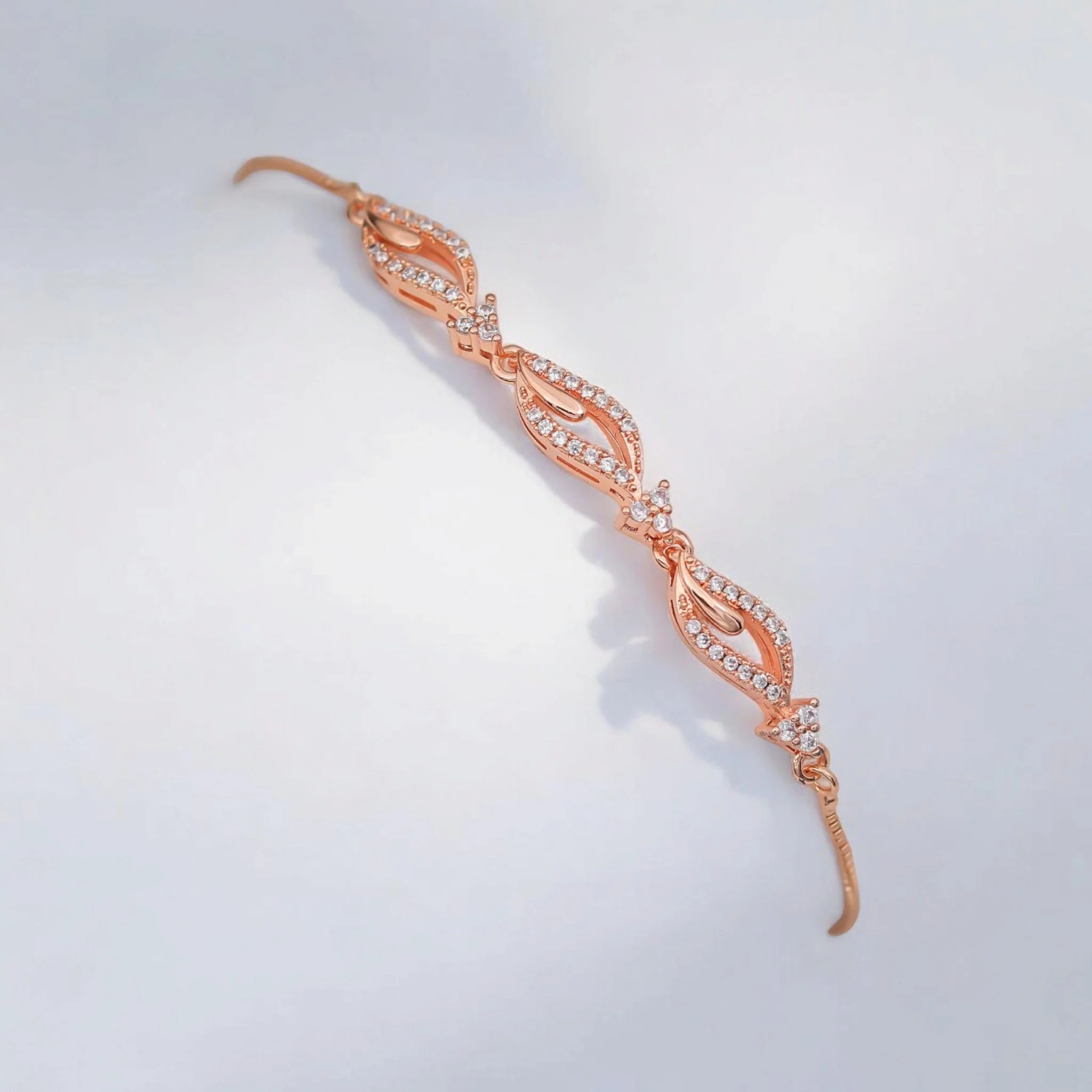 Rose Gold Plated American Diamond Adjustable Bracelet, Stylish Fashion Jewellery Gift For Girls & Women - Image 4