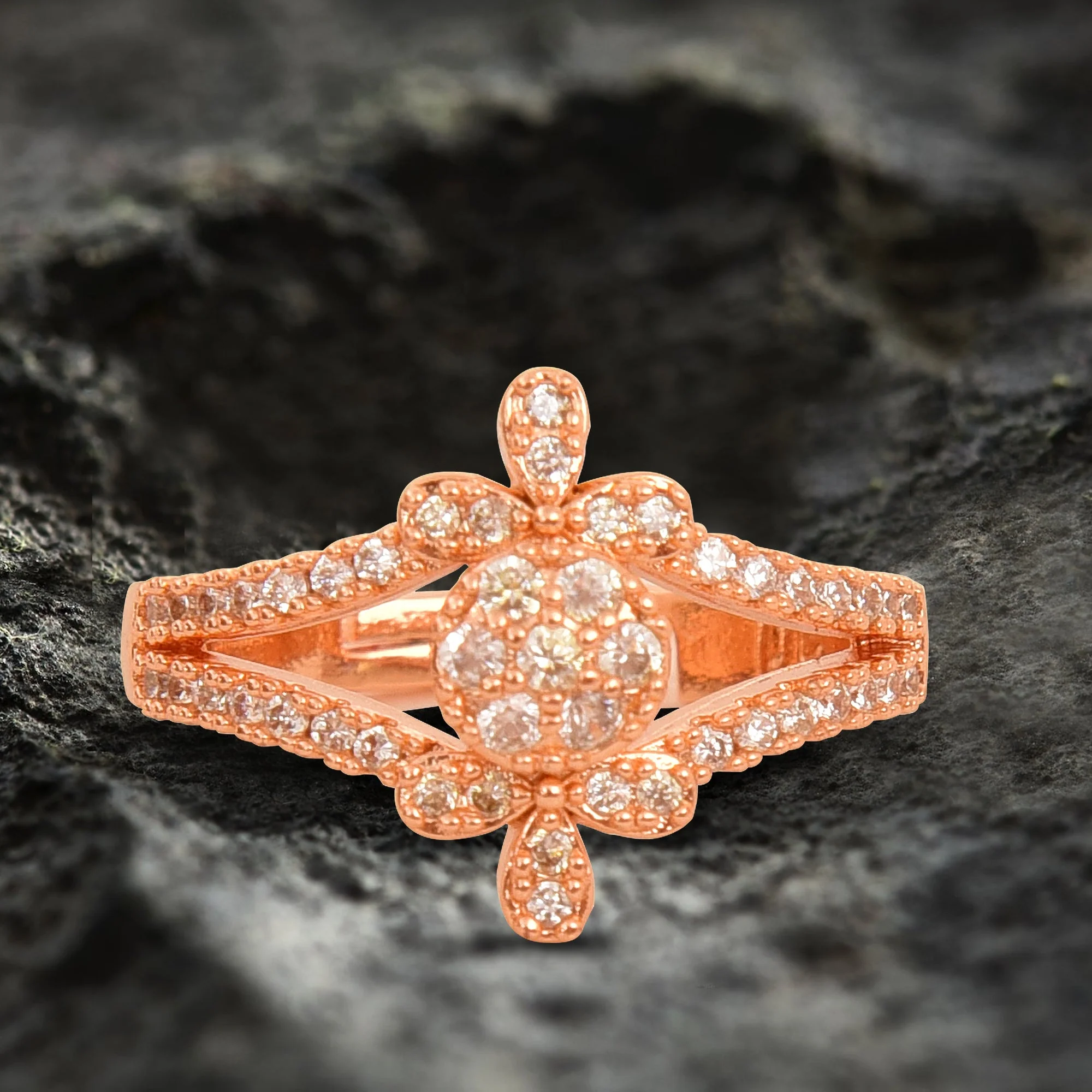 Rose Gold Plated | American Diamond Studded | Adjustable | Finger Ring For Women And Girls, Style 11 - Image 3
