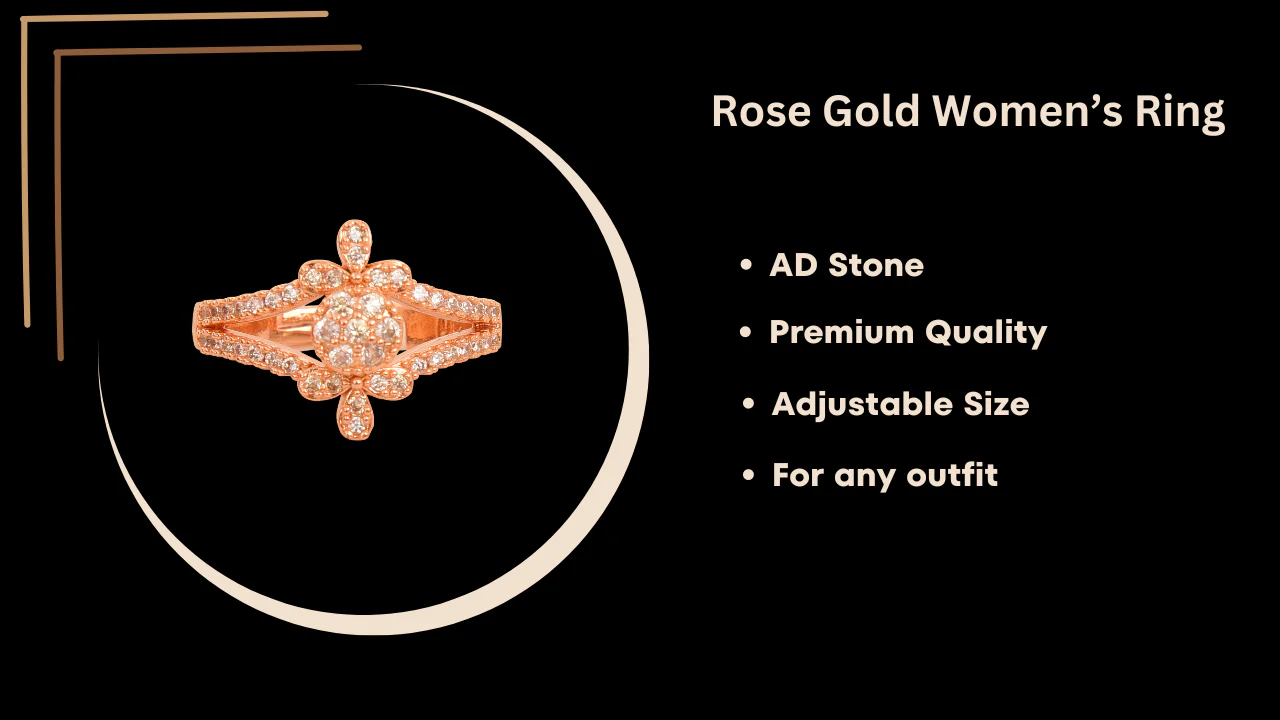 Rose Gold Plated | American Diamond Studded | Adjustable | Finger Ring For Women And Girls, Style 11 - Image 4