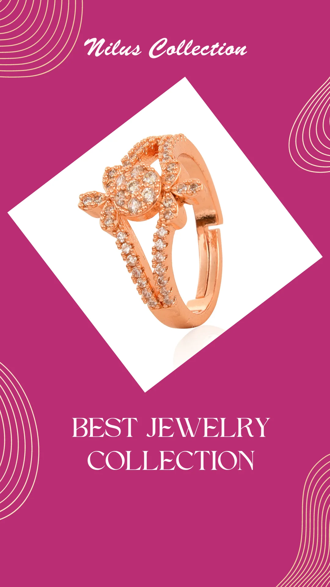 Rose Gold Plated | American Diamond Studded | Adjustable | Finger Ring For Women And Girls, Style 11 - Image 5