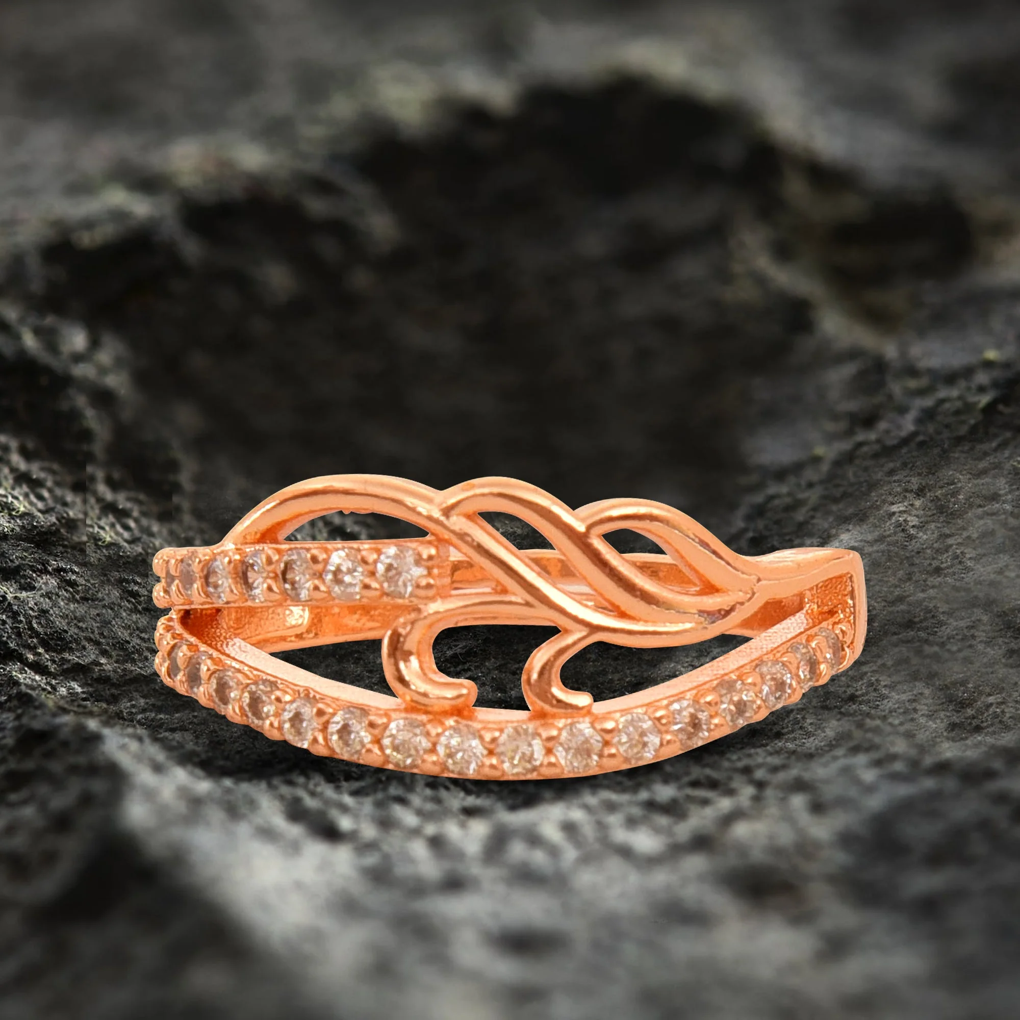 Rose Gold Plated | American Diamond Studded | Adjustable | Finger Ring For Women And Girls, Style 13 - Image 4