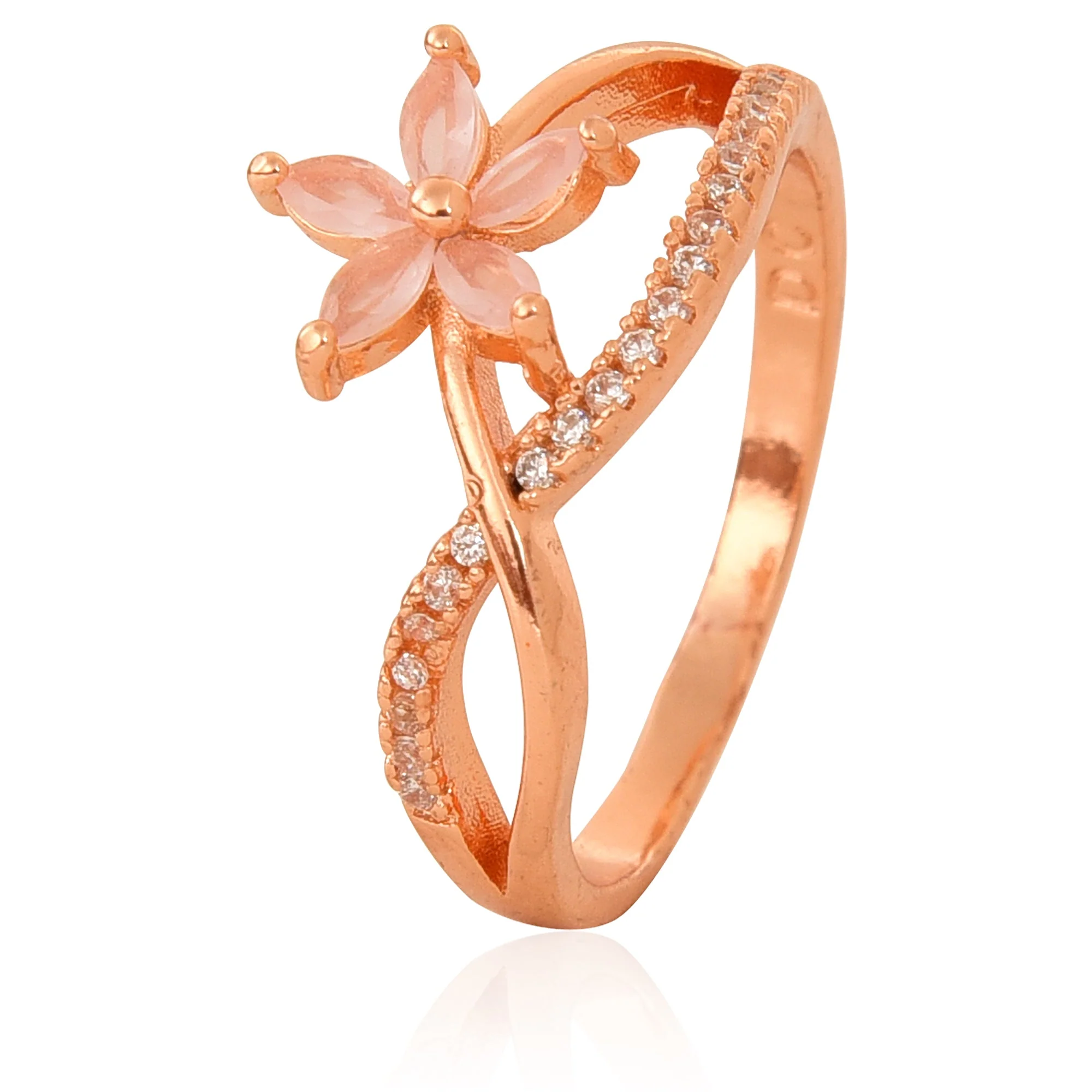Rose Gold Plated | American Diamond Studded | Adjustable | Finger Ring For Women And Girls, Style 18 - Image 2