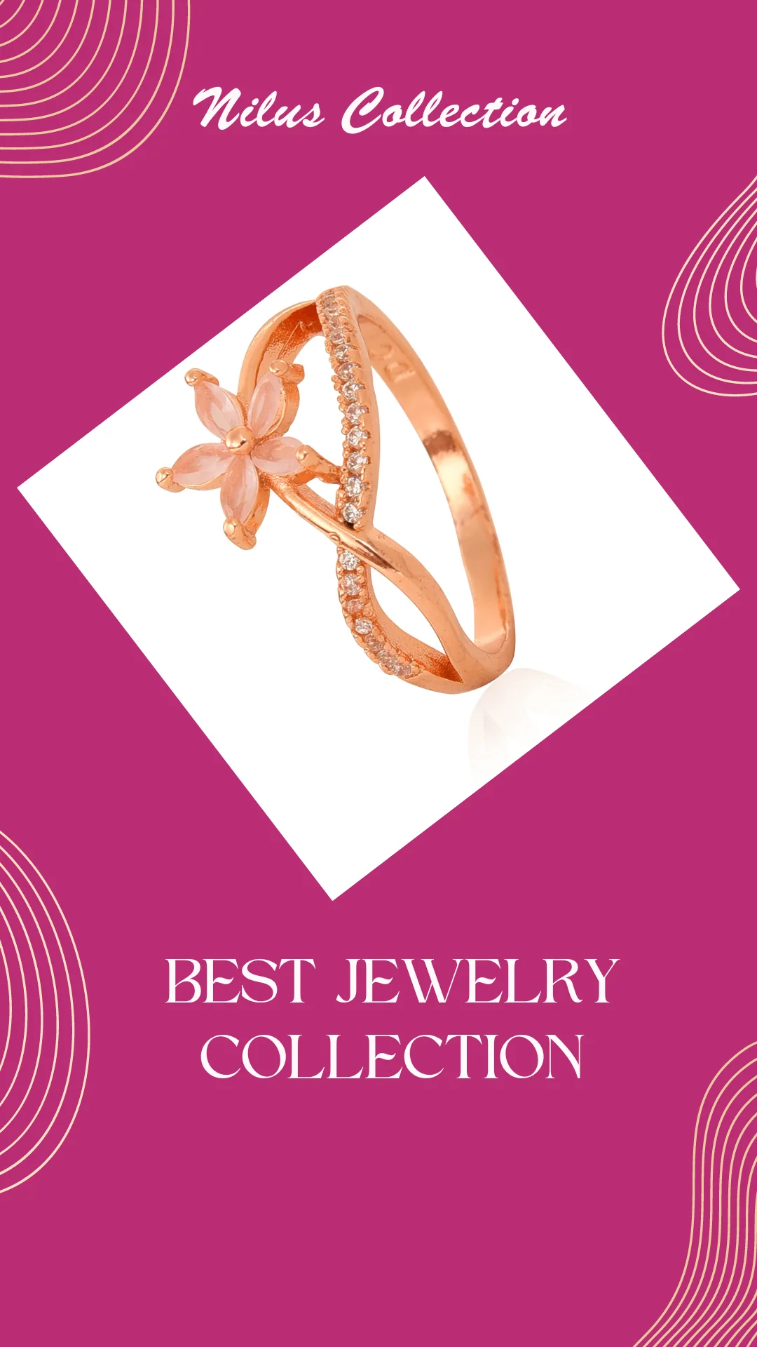 Rose Gold Plated | American Diamond Studded | Adjustable | Finger Ring For Women And Girls, Style 18 - Image 5