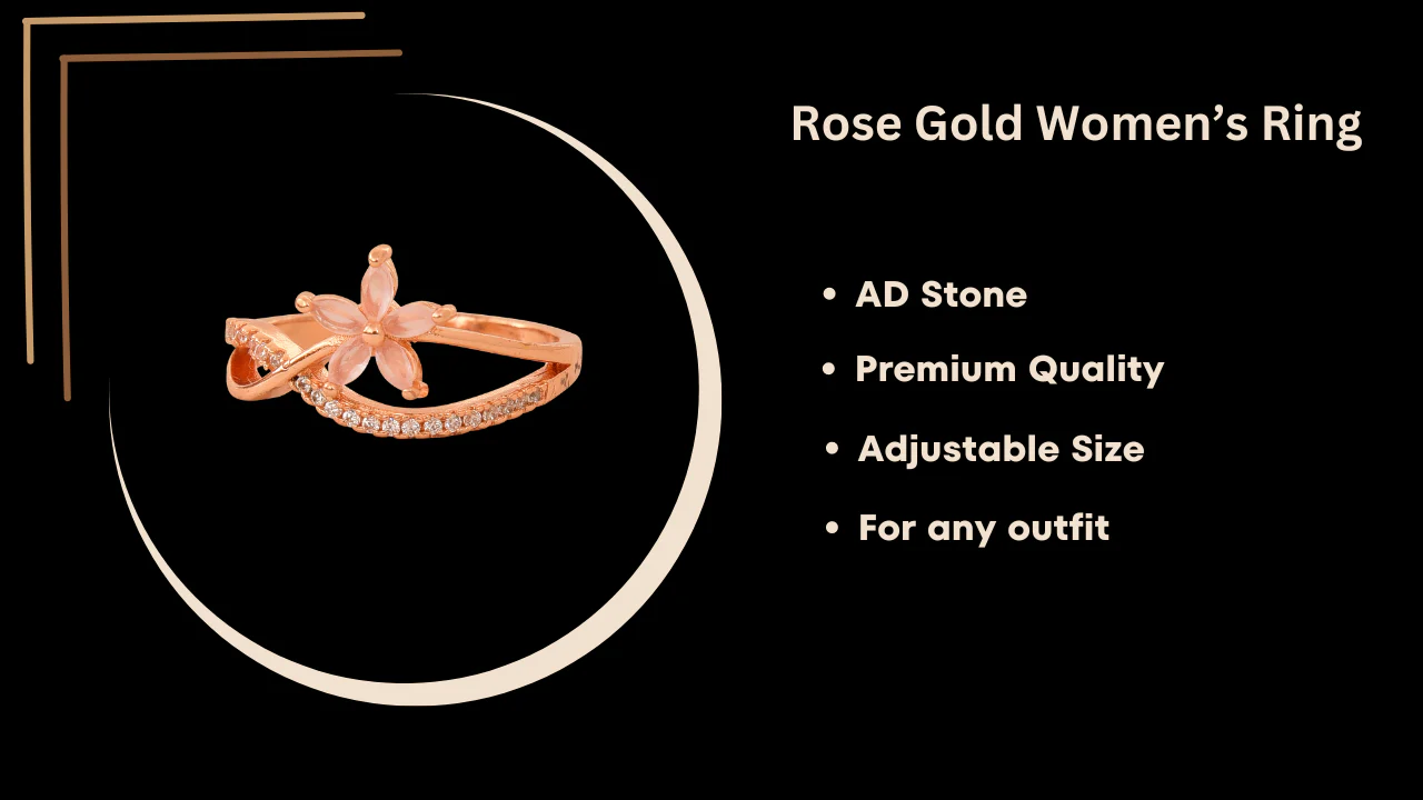 Rose Gold Plated | American Diamond Studded | Adjustable | Finger Ring For Women And Girls, Style 18 - Image 6