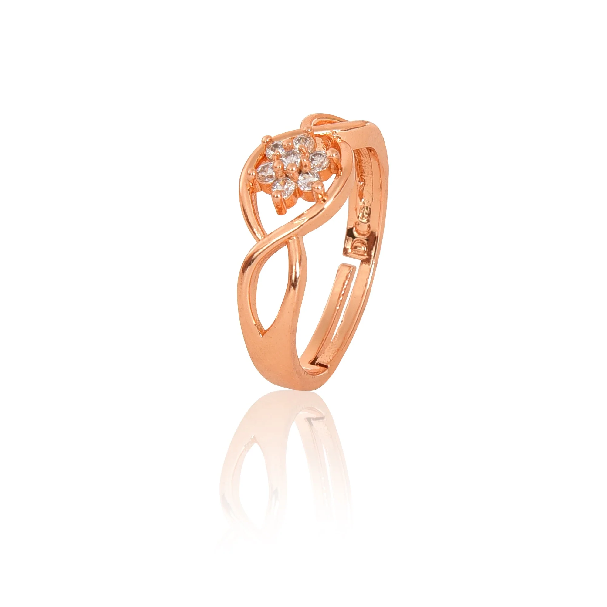 Rose Gold Plated | American Diamond Studded | Adjustable | Finger Ring For Women And Girls, Style 3 - Image 3