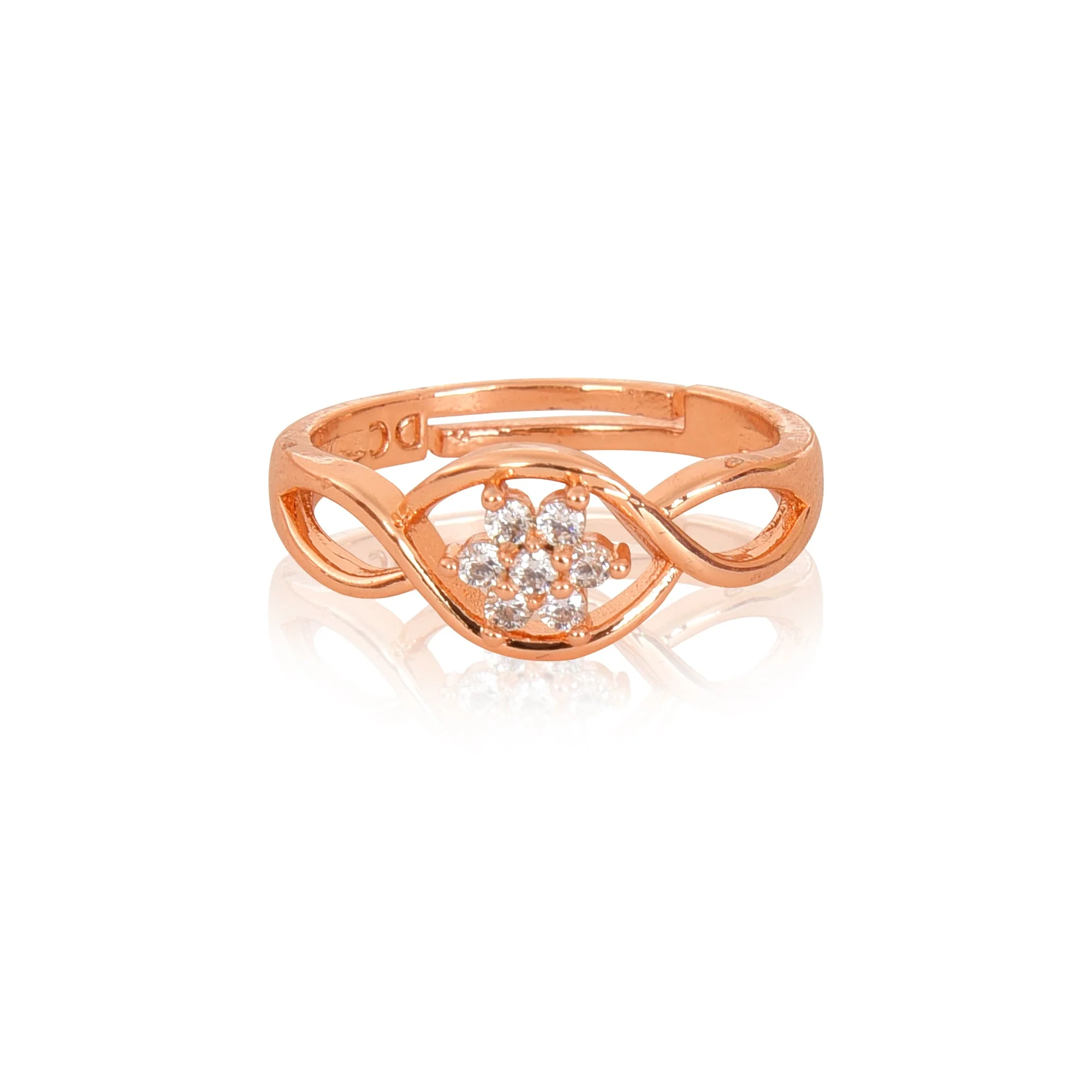 Rose Gold Plated | American Diamond Studded | Adjustable | Finger Ring For Women And Girls, Style 3 - Image 8