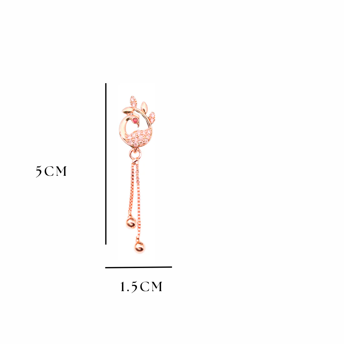 Rose Gold Plated Long Earrings, American Diamond Studded Lightweight Danglers Drop Earrings For Women And Girls (Peacock) - Image 2