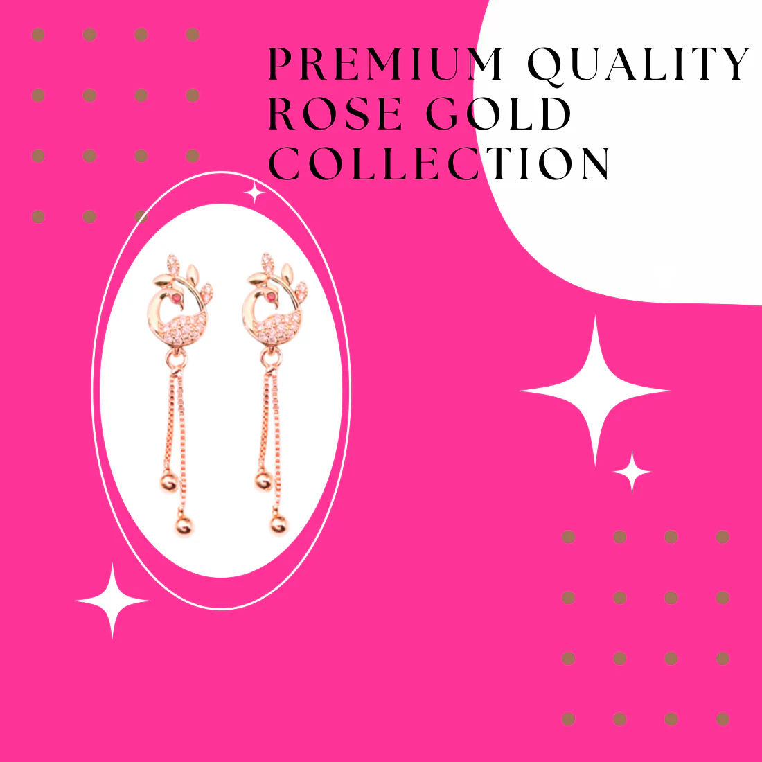 Rose Gold Plated Long Earrings, American Diamond Studded Lightweight Danglers Drop Earrings For Women And Girls (Peacock) - Image 3