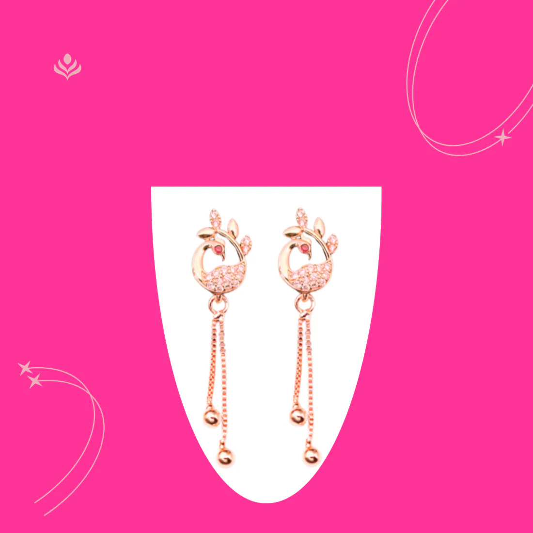 Rose Gold Plated Long Earrings, American Diamond Studded Lightweight Danglers Drop Earrings For Women And Girls (Peacock) - Image 5