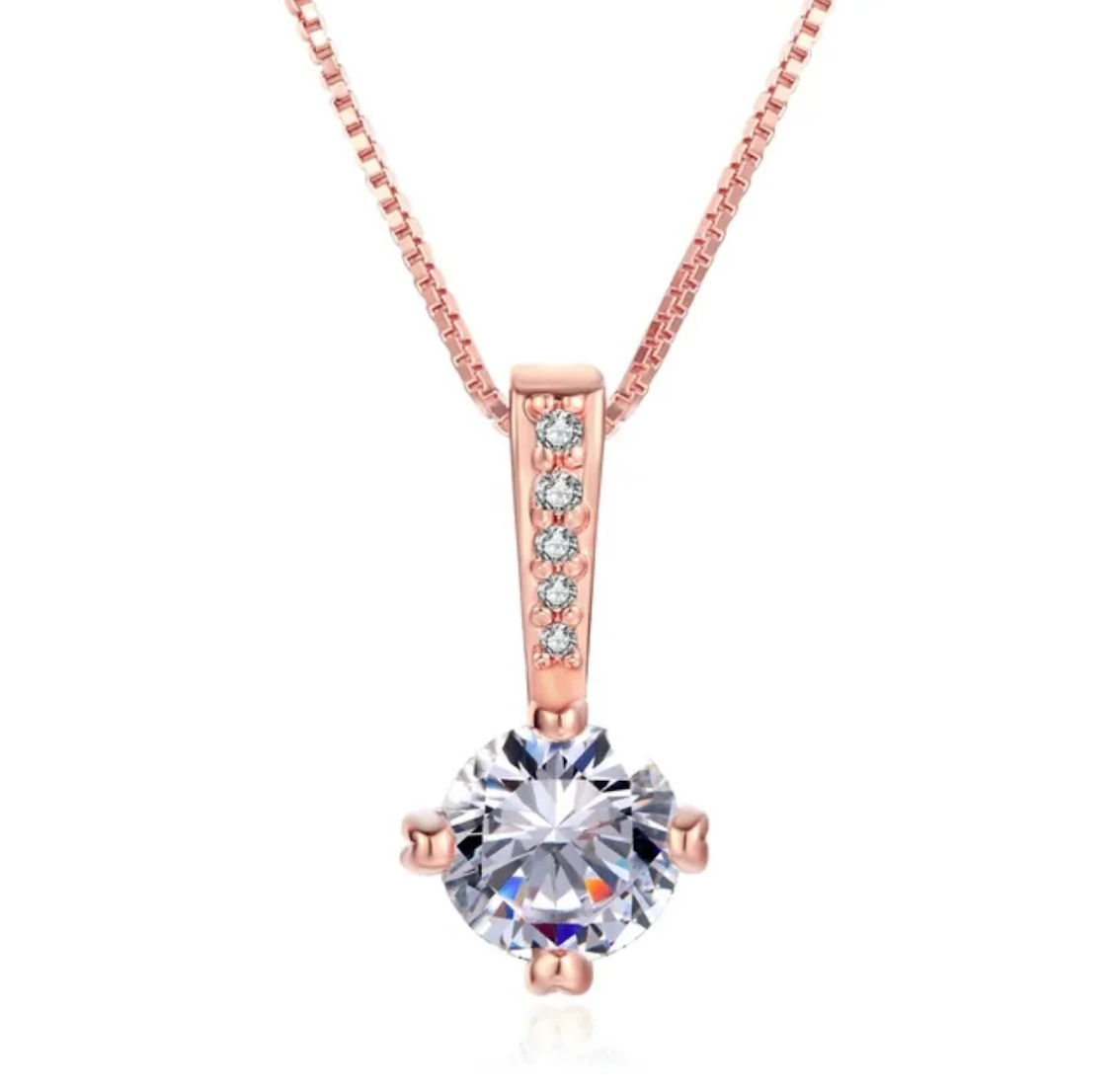 Rose Gold Plated Solitaire Pendant Chain For Women & Girls, Cubic Zircon Pendant Locket (Rose Gold)