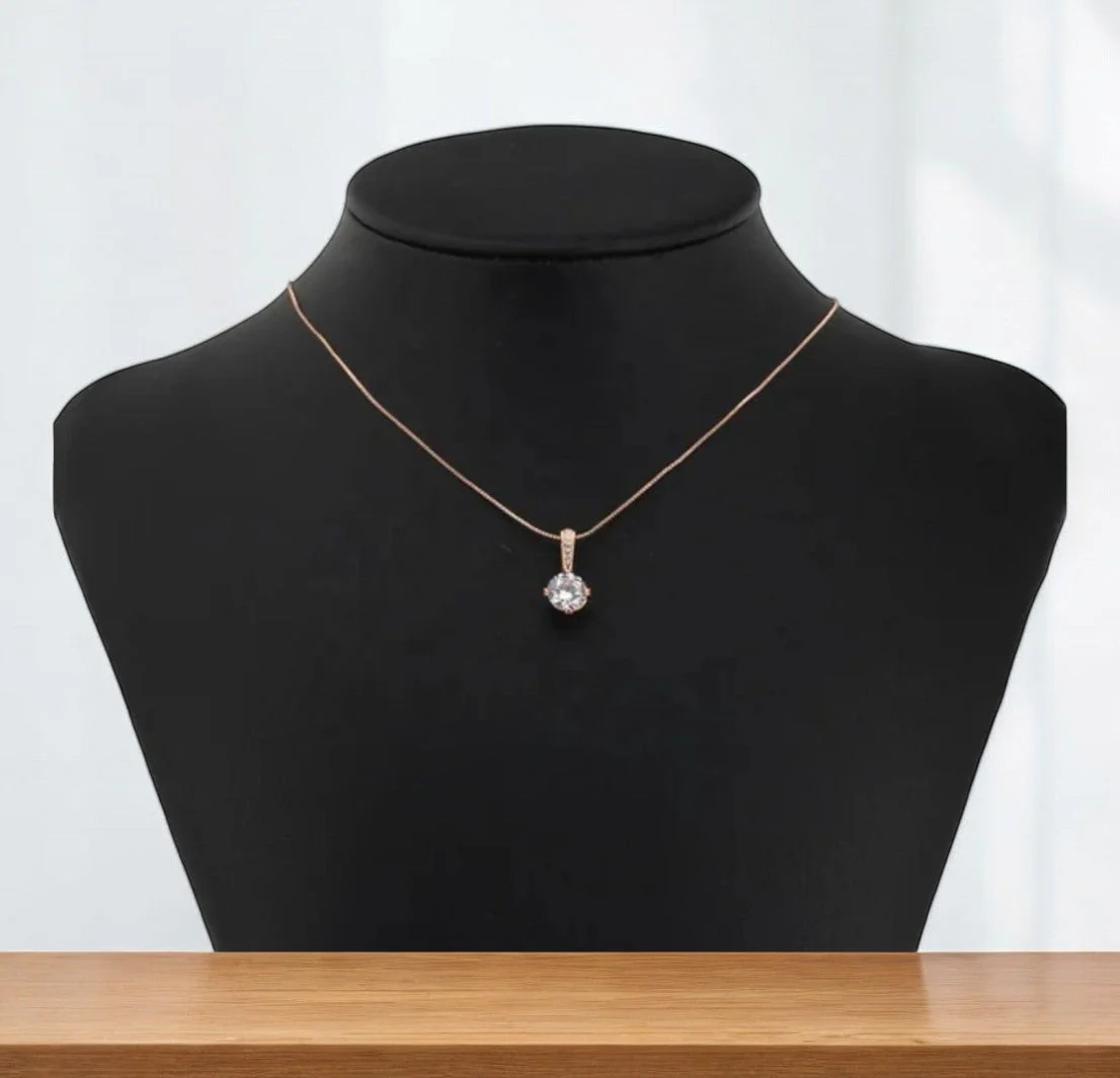 Rose Gold Plated Solitaire Pendant Chain For Women & Girls, Cubic Zircon Pendant Locket (Rose Gold) - Image 4