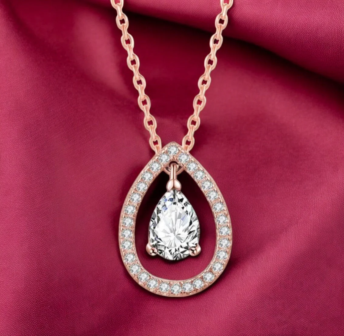 Rose Gold Plated White Cubic Zirconia Studded Pendant For Women With Link Chain, Jewellery Gifts For Women & Girls (Rose Gold) - Image 4