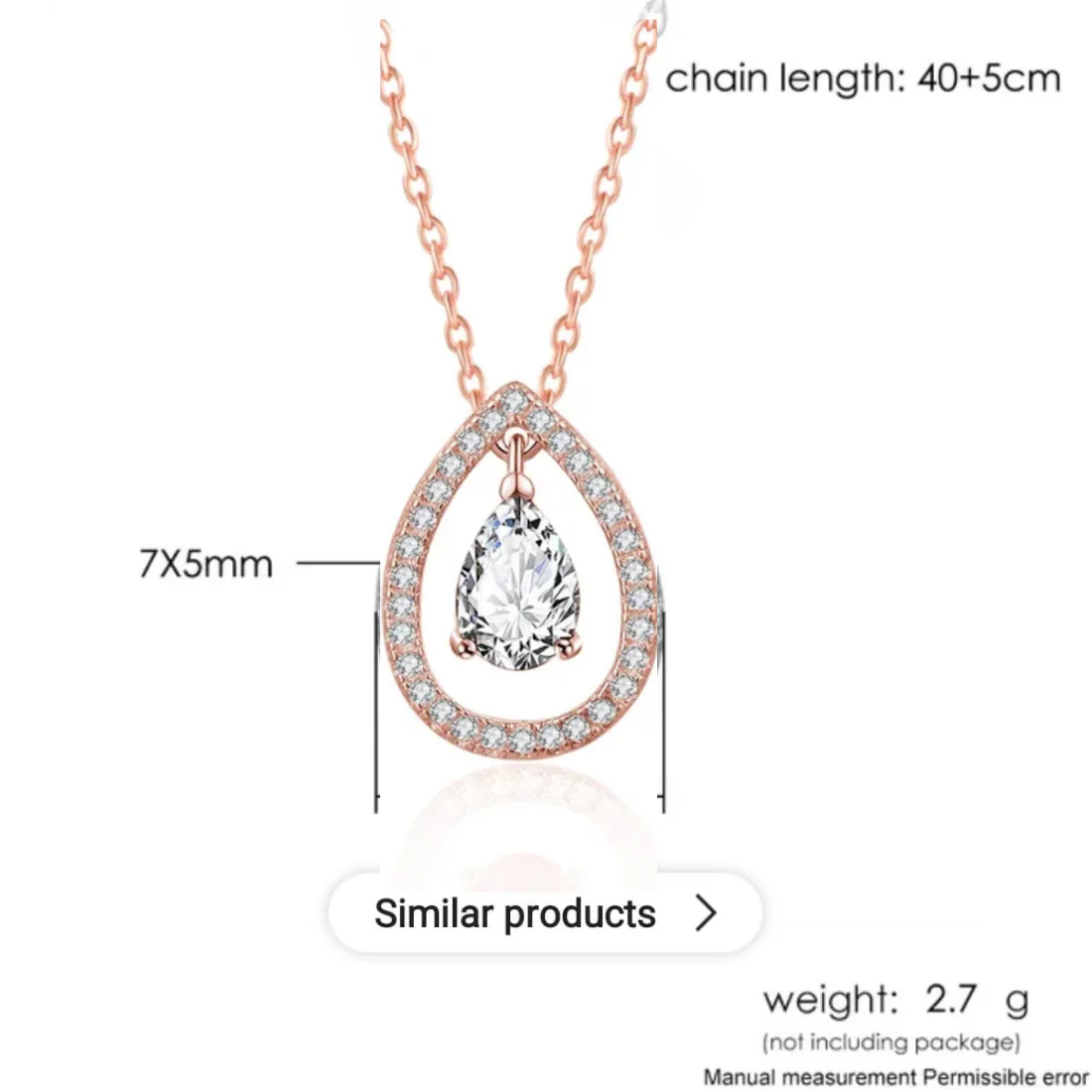 Rose Gold Plated White Cubic Zirconia Studded Pendant For Women With Link Chain, Jewellery Gifts For Women & Girls (Rose Gold) - Image 5