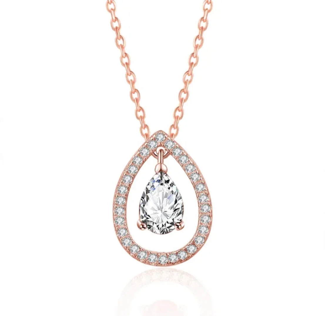 Rose Gold Plated White Cubic Zirconia Studded Pendant For Women With Link Chain, Jewellery Gifts For Women & Girls (Rose Gold) - Image 6