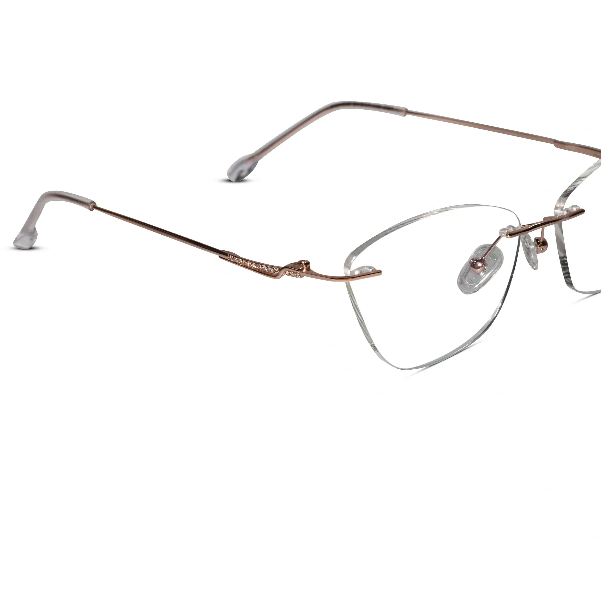 Rose Gold Sleek Designer Rimless Cat eye Eyeglasses - Image 3