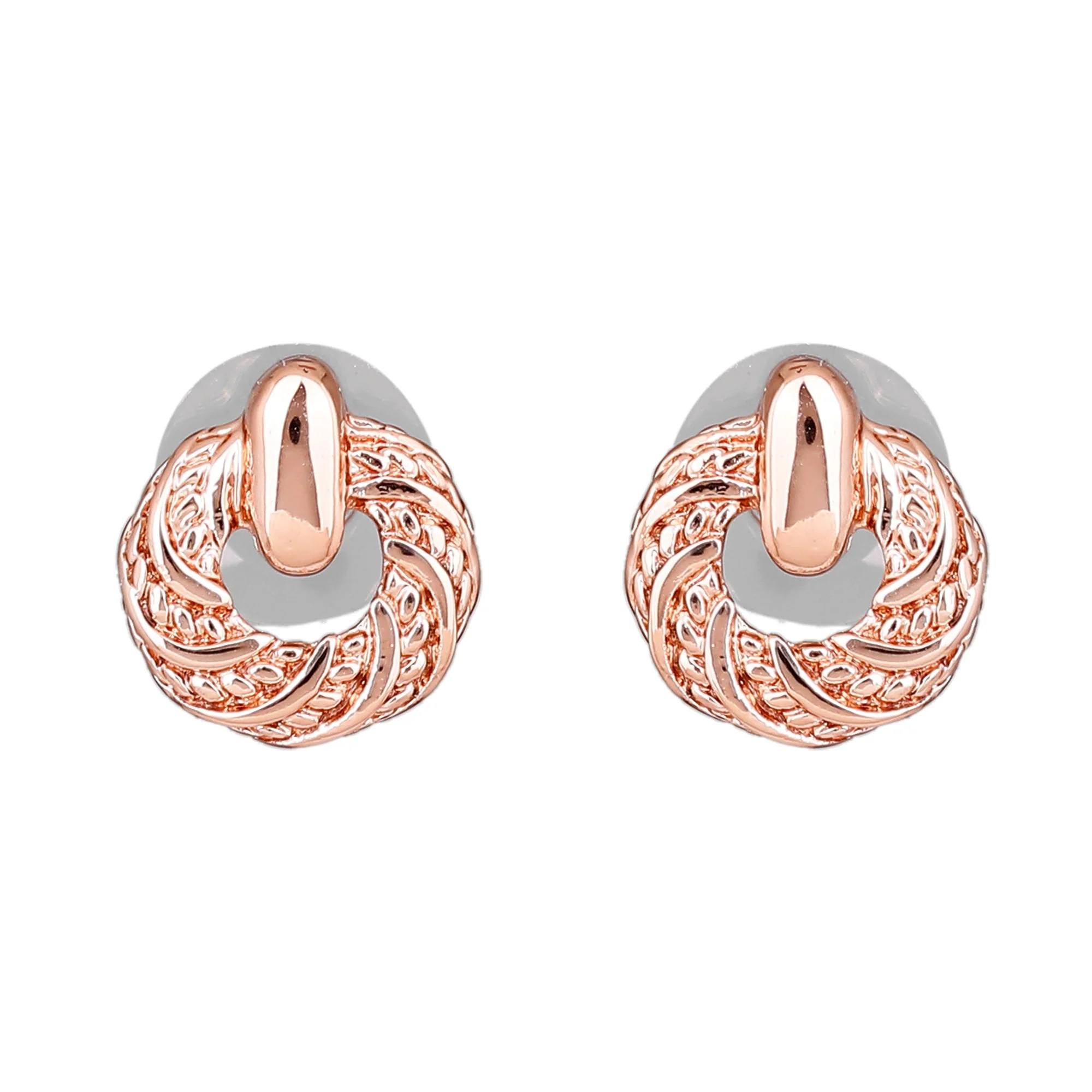 Rose Gold Tone Plated Round Stud Earring - Image 5