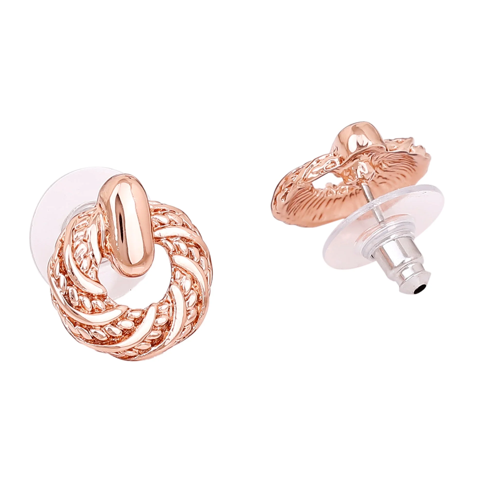 Rose Gold Tone Plated Round Stud Earring - Image 7