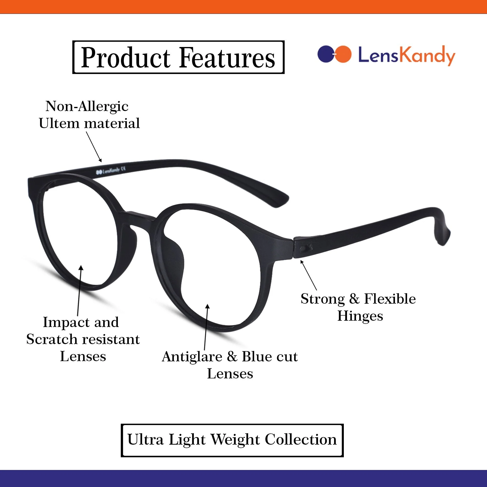 Round Full Rim Matt-Black Eyeglasses For Men & Women - Image 3