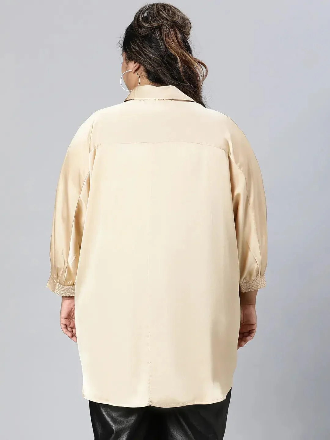 Royal Beige Collared Baggy Style Plus Size Shirt - Image 5