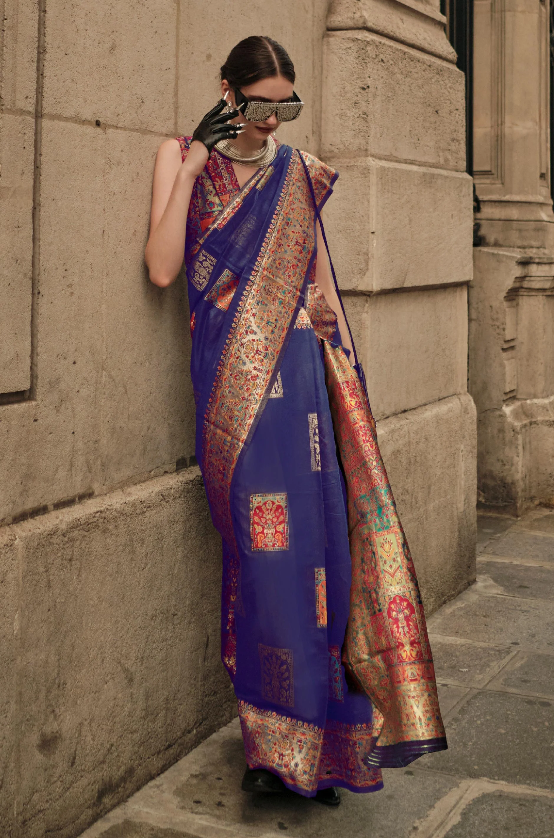 Royal Blue Kashmiri Modal Silk Saree