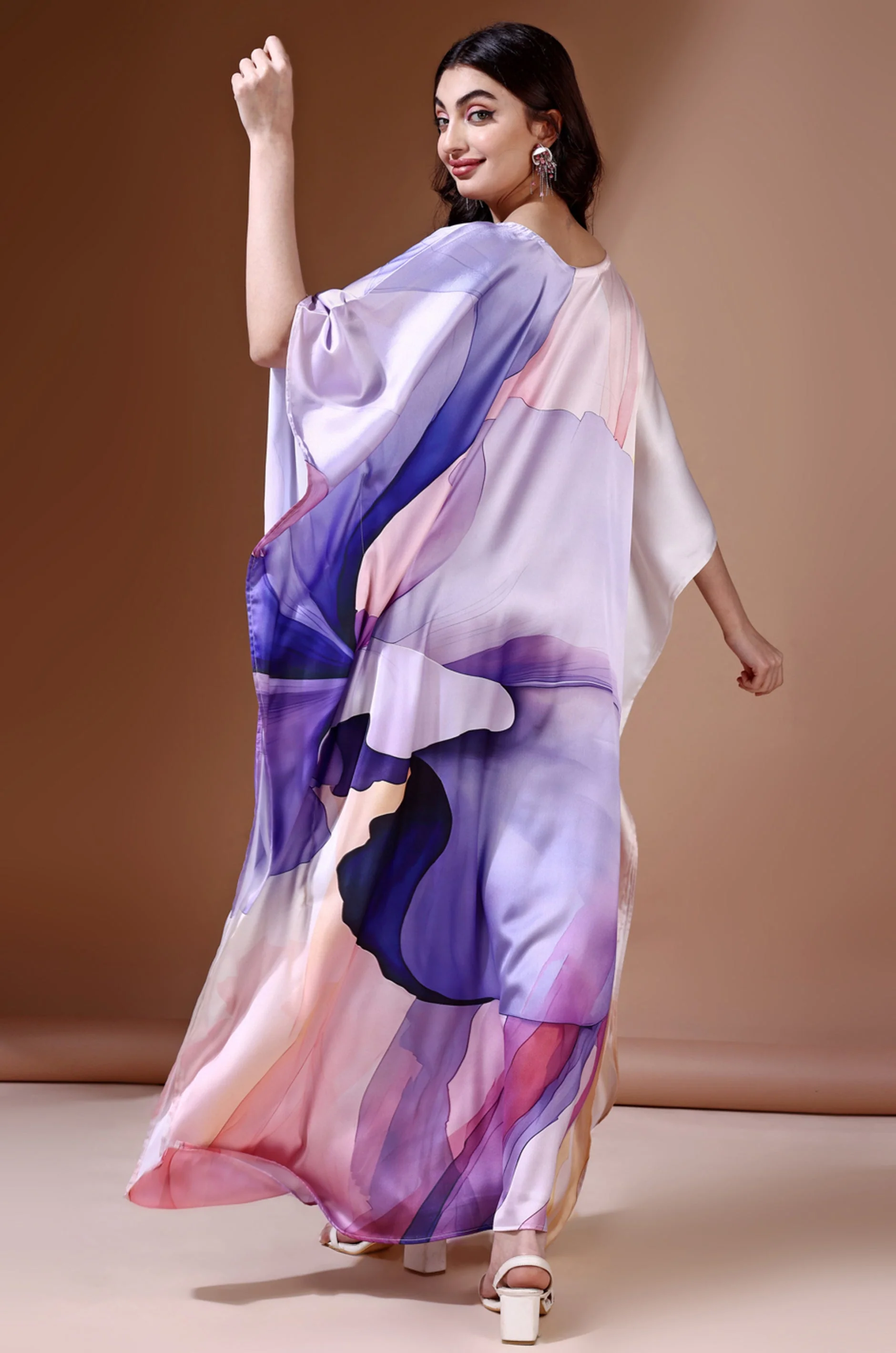 Royal Haze Soft Satin Kaftan With Digital Print - Image 2