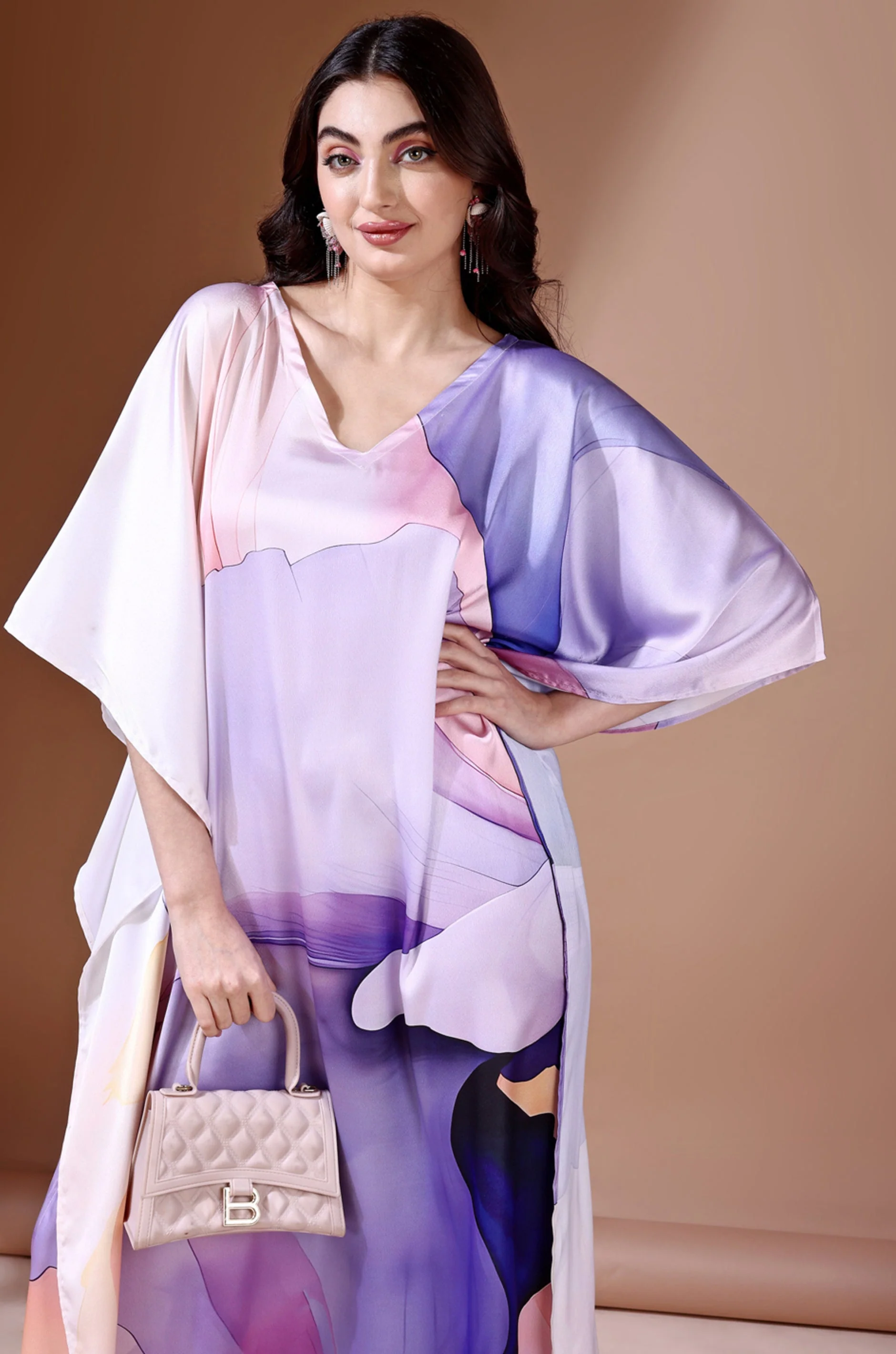 Royal Haze Soft Satin Kaftan With Digital Print - Image 3
