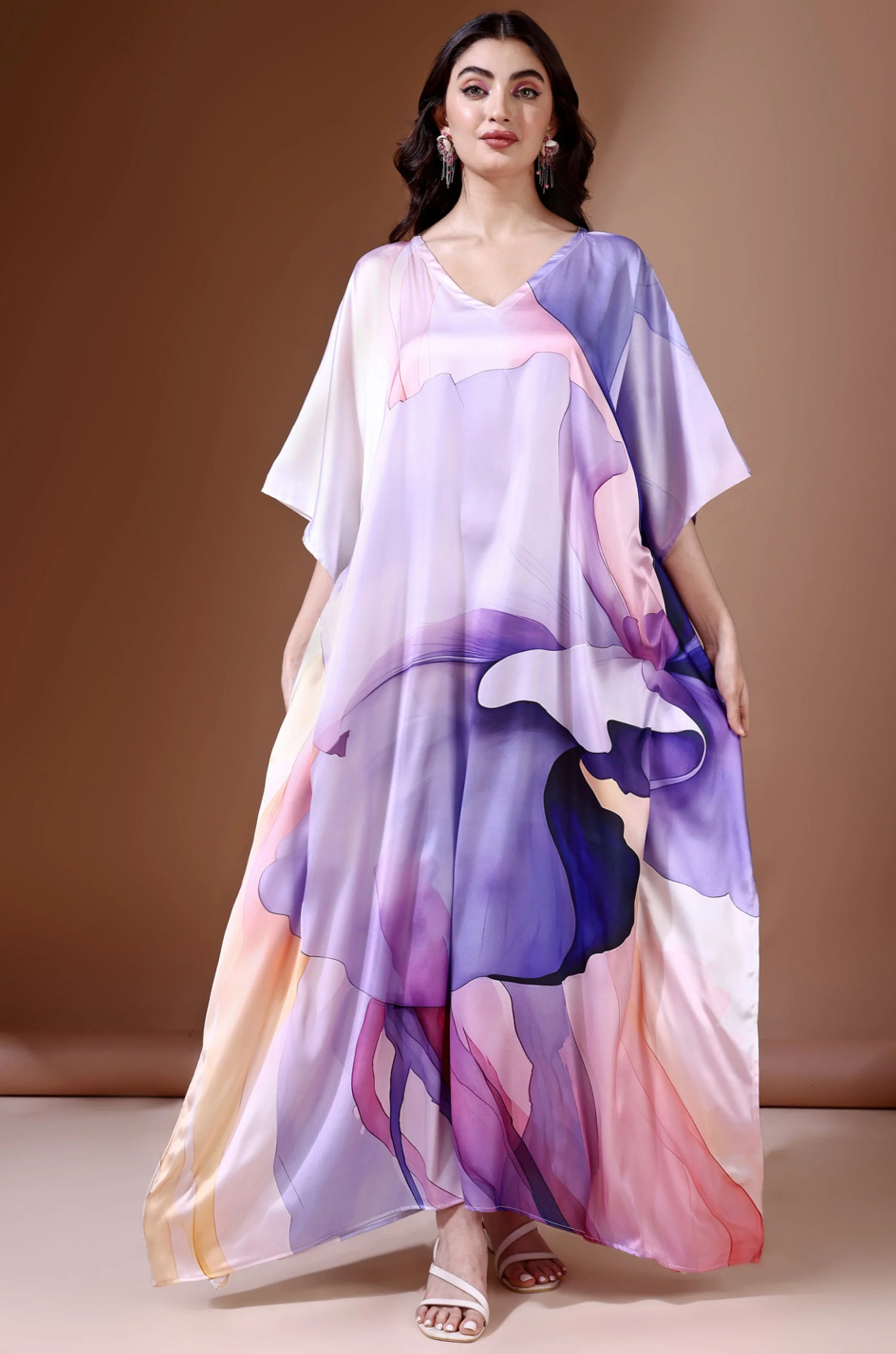 Royal Haze Soft Satin Kaftan With Digital Print - Image 6
