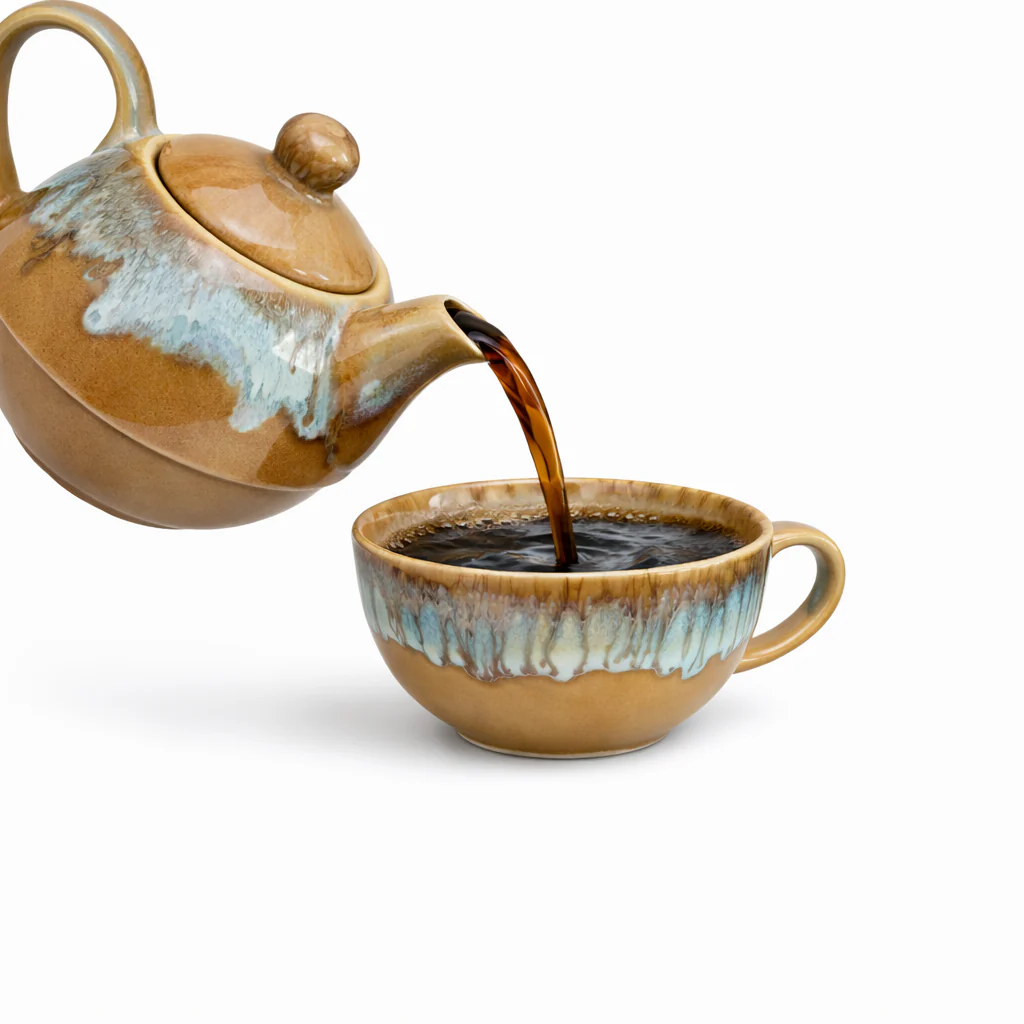 Rustic Drip Glaze Ceramic Tea Pot with Cup Set - Image 4