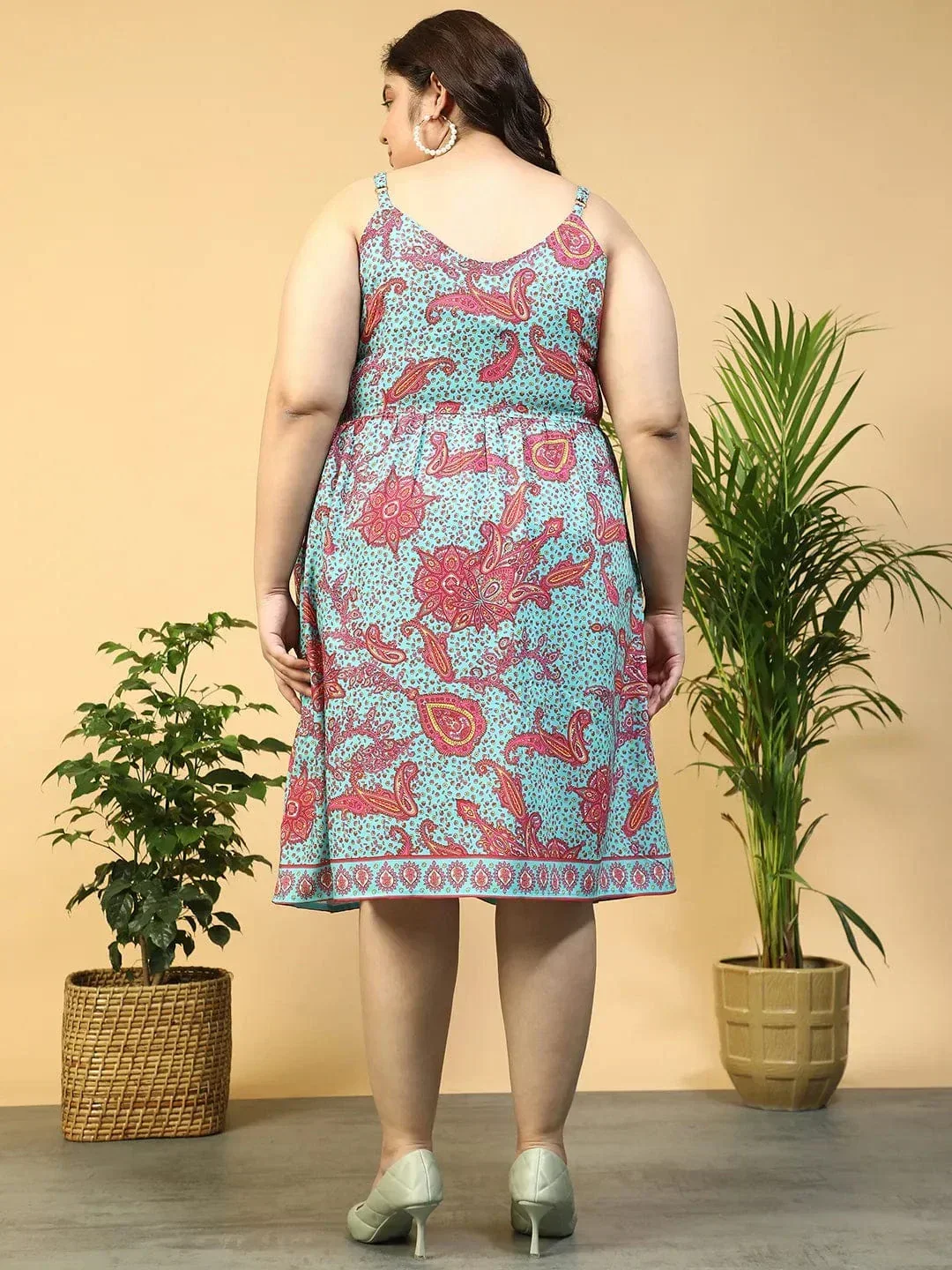 Sage Green Floral Print Button Down Sleeveless Plus Size Women Dress - Image 6