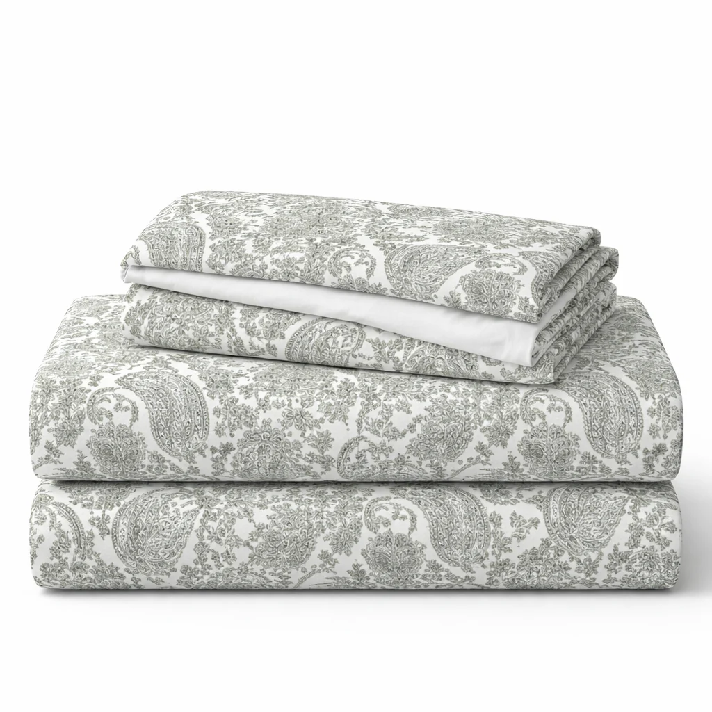Sage Green Paisley Queen Size Bedsheet with 2 Pillow Covers | Soft Cotton Double Bed Sheet - Image 4