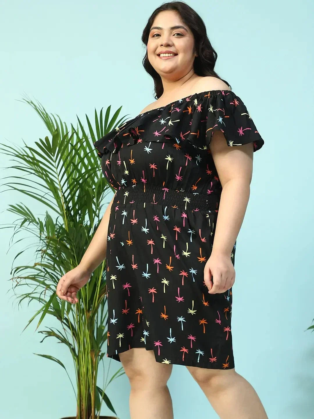 Sailer Black Star Print Elasticated Off - Shoulder Plus Size Beachwear Playsuit - Image 4