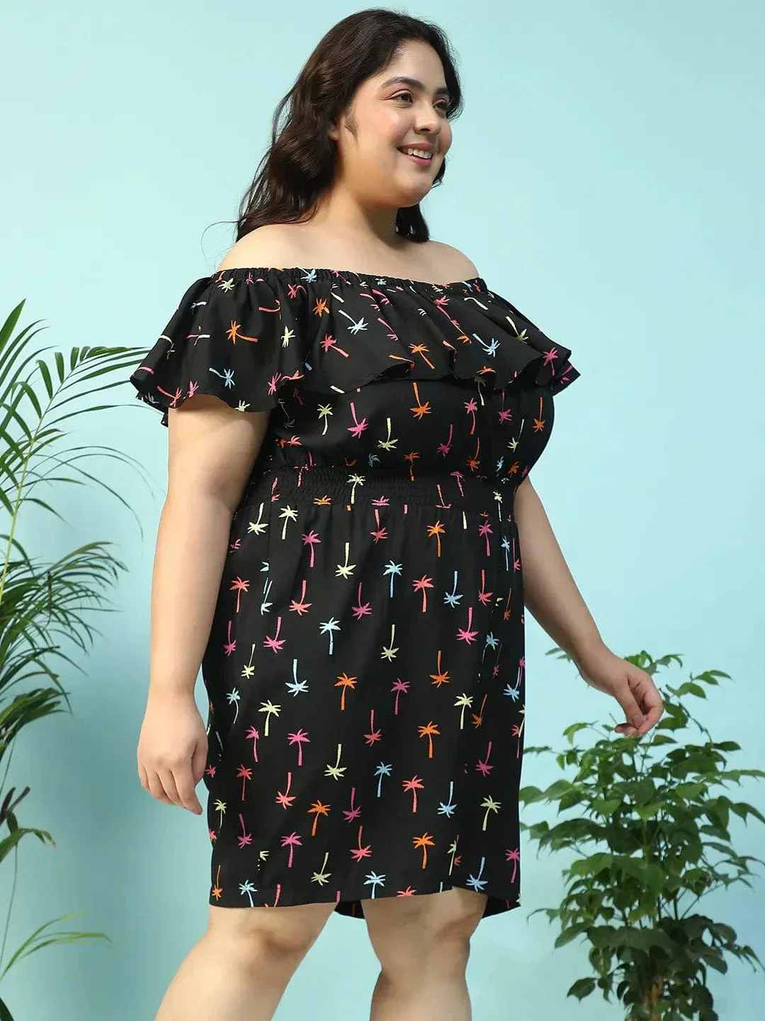 Sailer Black Star Print Elasticated Off - Shoulder Plus Size Beachwear Playsuit - Image 5