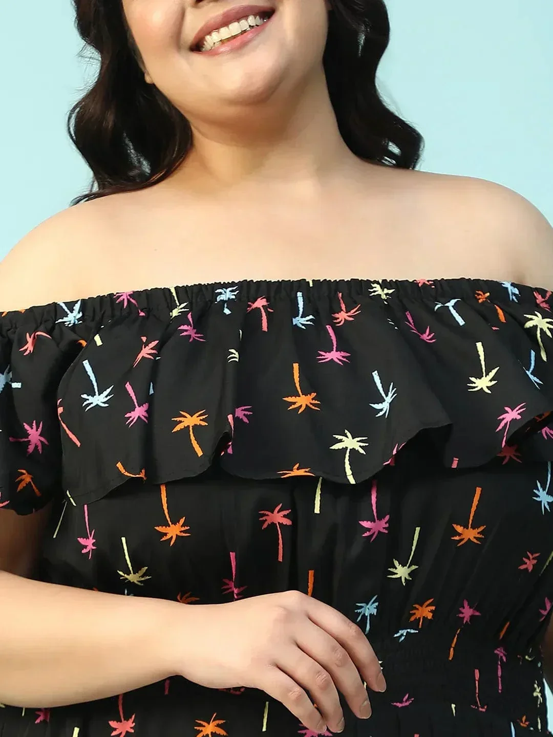 Sailer Black Star Print Elasticated Off - Shoulder Plus Size Beachwear Playsuit - Image 7