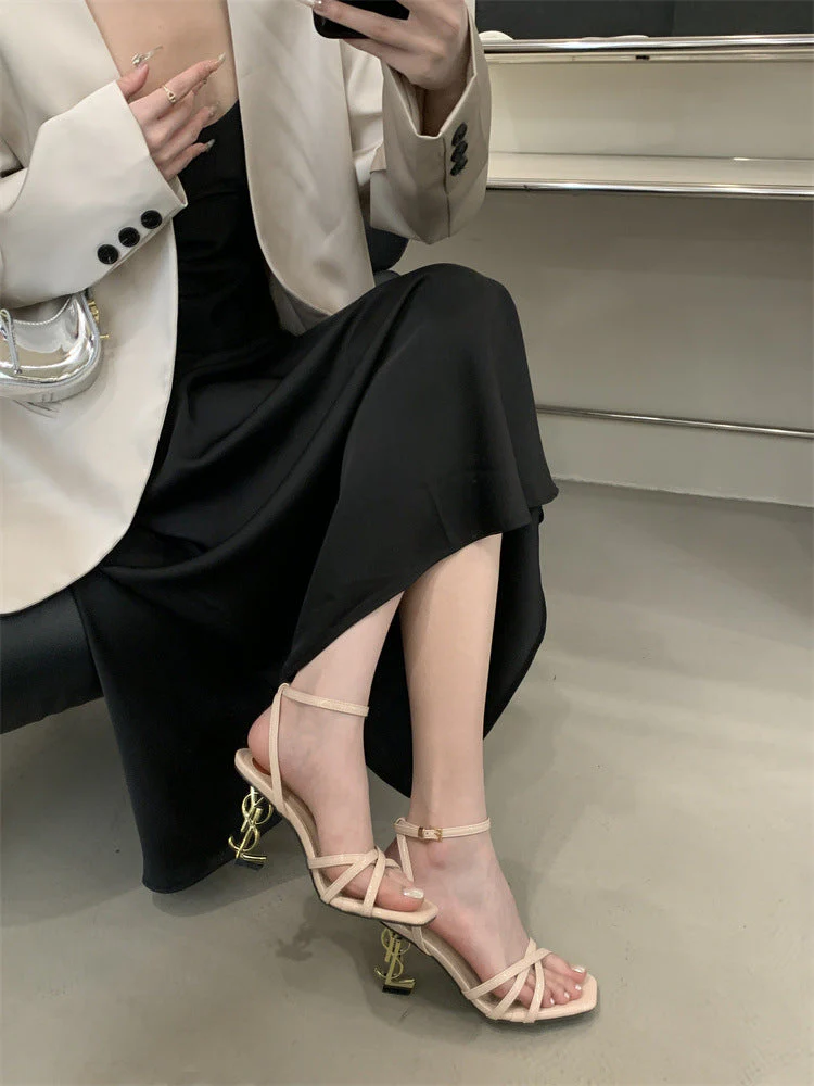 Saint Laurent Open Toe High Heels Pattern 1 - Image 11