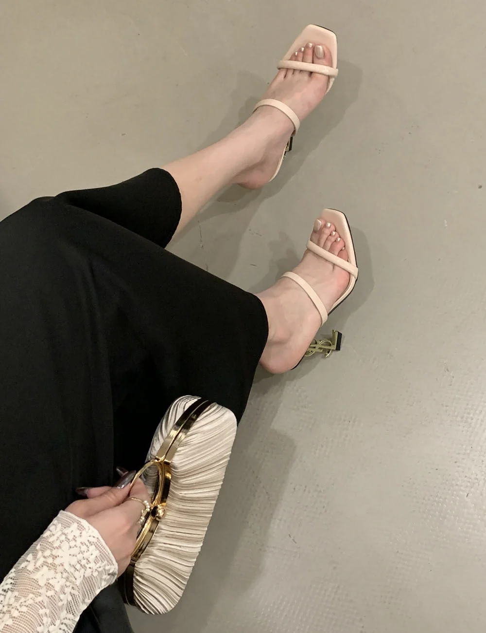 Saint Laurent Open Toe High Heels Pattern 2 - Image 10