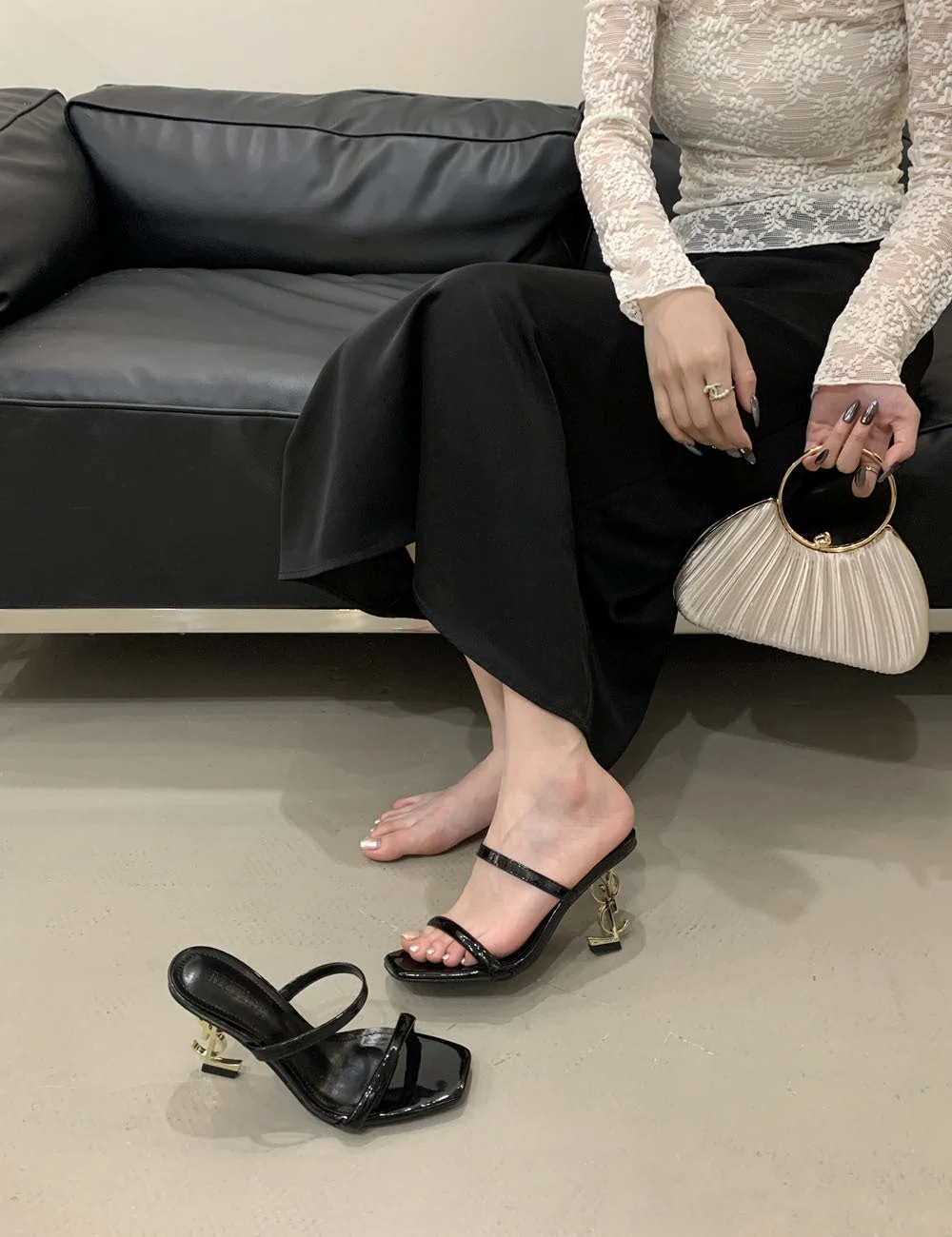 Saint Laurent Open Toe High Heels Pattern 2 - Image 6